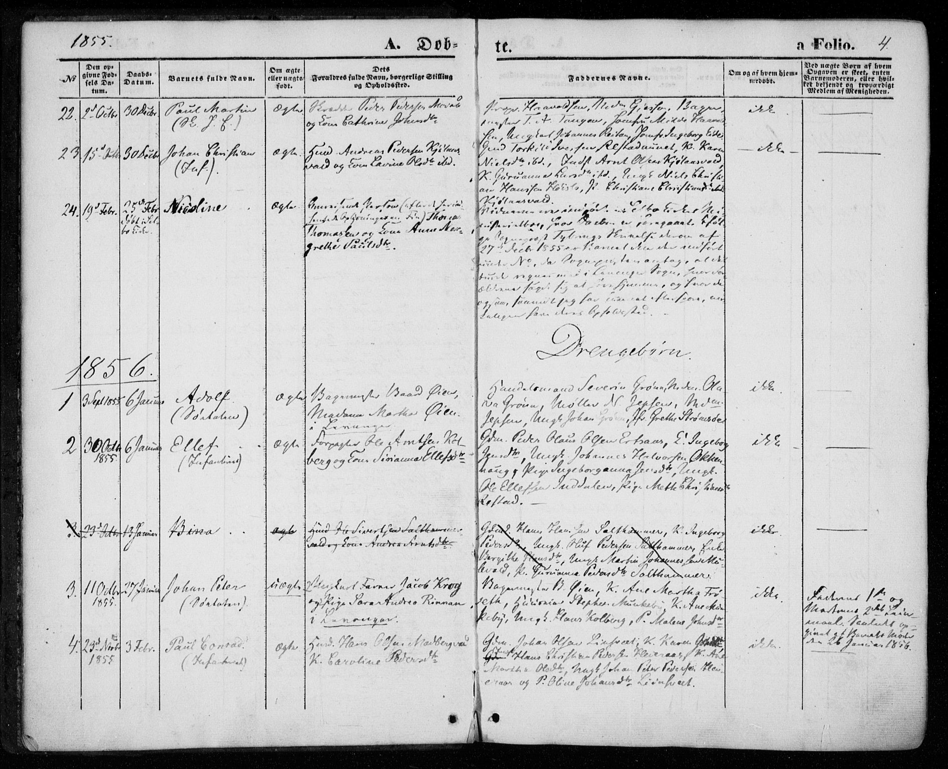 Ministerialprotokoller, klokkerbøker og fødselsregistre - Nord-Trøndelag, SAT/A-1458/720/L0184: Parish register (official) no. 720A02 /2, 1855-1863, p. 4