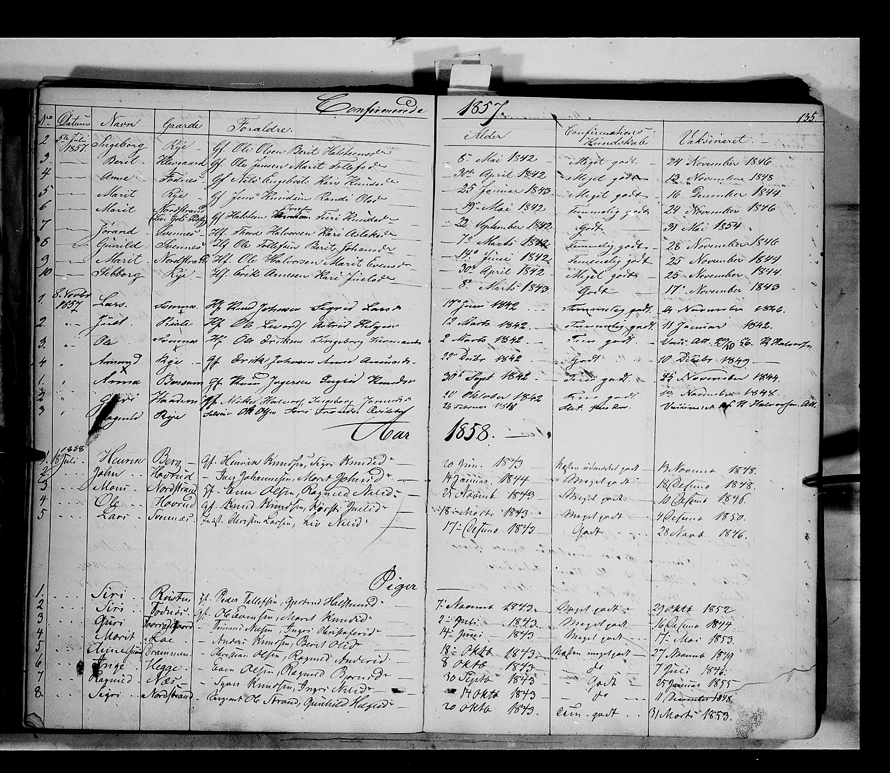 Nord-Aurdal prestekontor, SAH/PREST-132/H/Ha/Haa/L0005: Parish register (official) no. 5, 1842-1863, p. 135