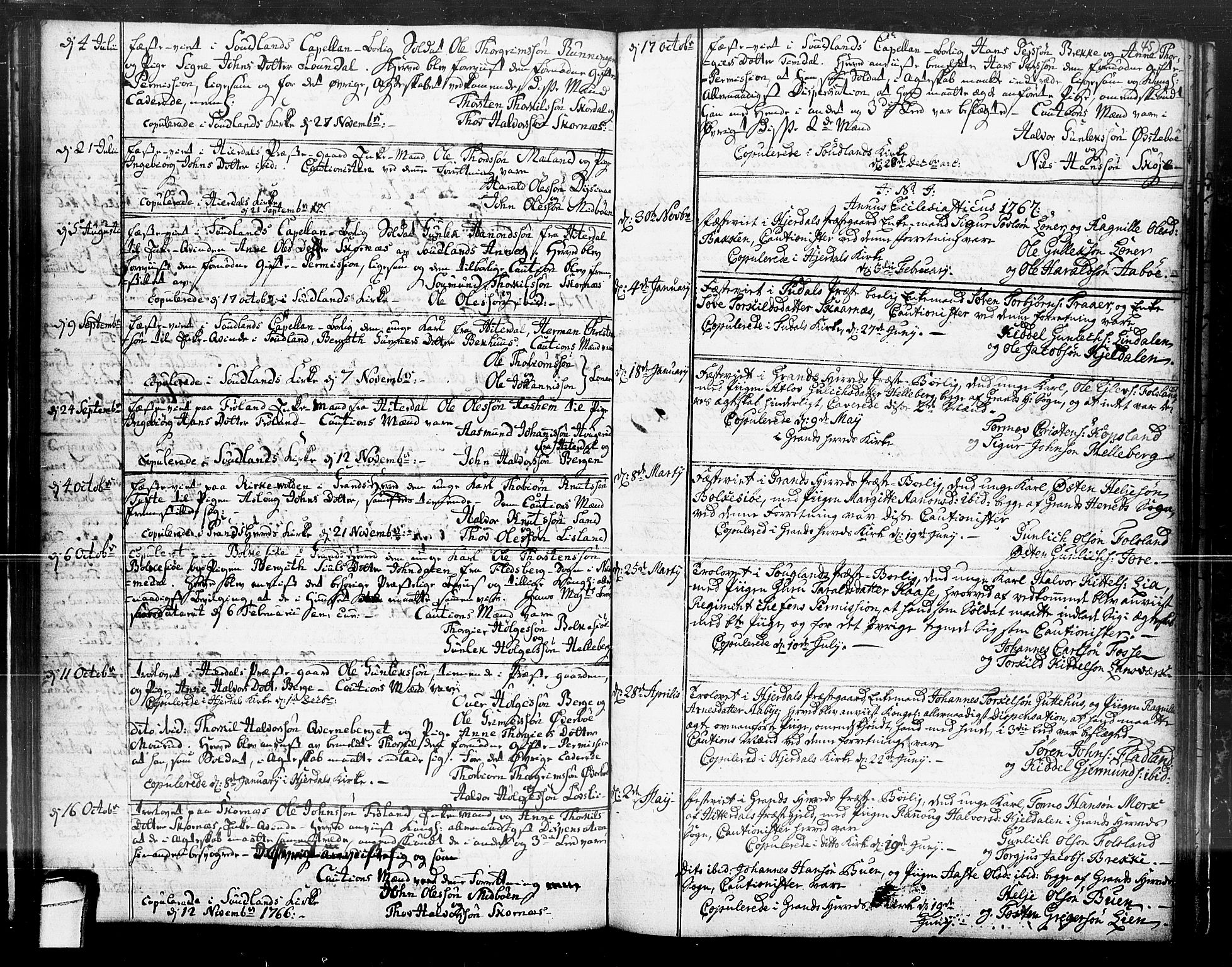 Hjartdal kirkebøker, SAKO/A-270/F/Fa/L0004: Parish register (official) no. I 4, 1727-1795, p. 45