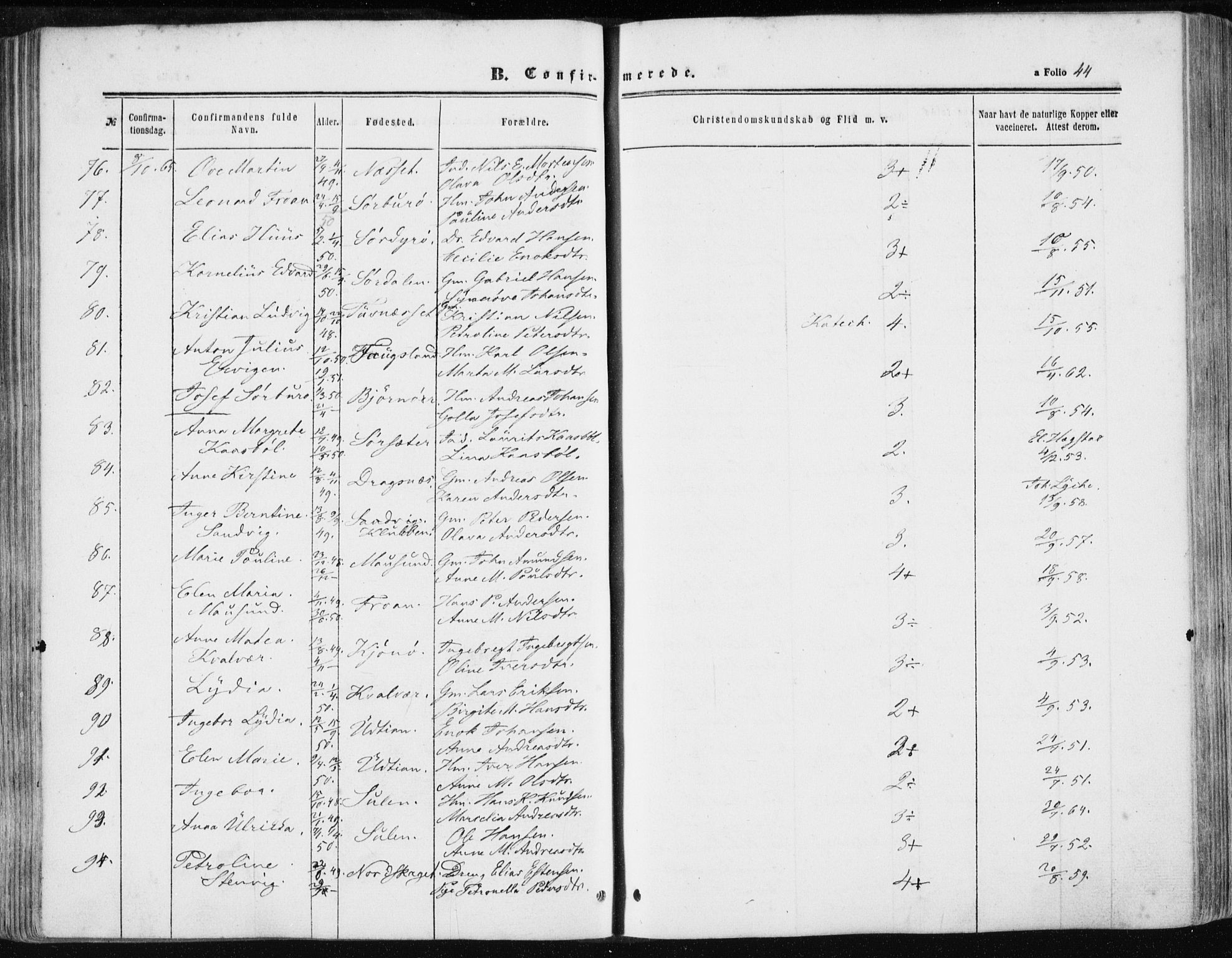 Ministerialprotokoller, klokkerbøker og fødselsregistre - Sør-Trøndelag, AV/SAT-A-1456/634/L0531: Parish register (official) no. 634A07, 1861-1870, p. 44