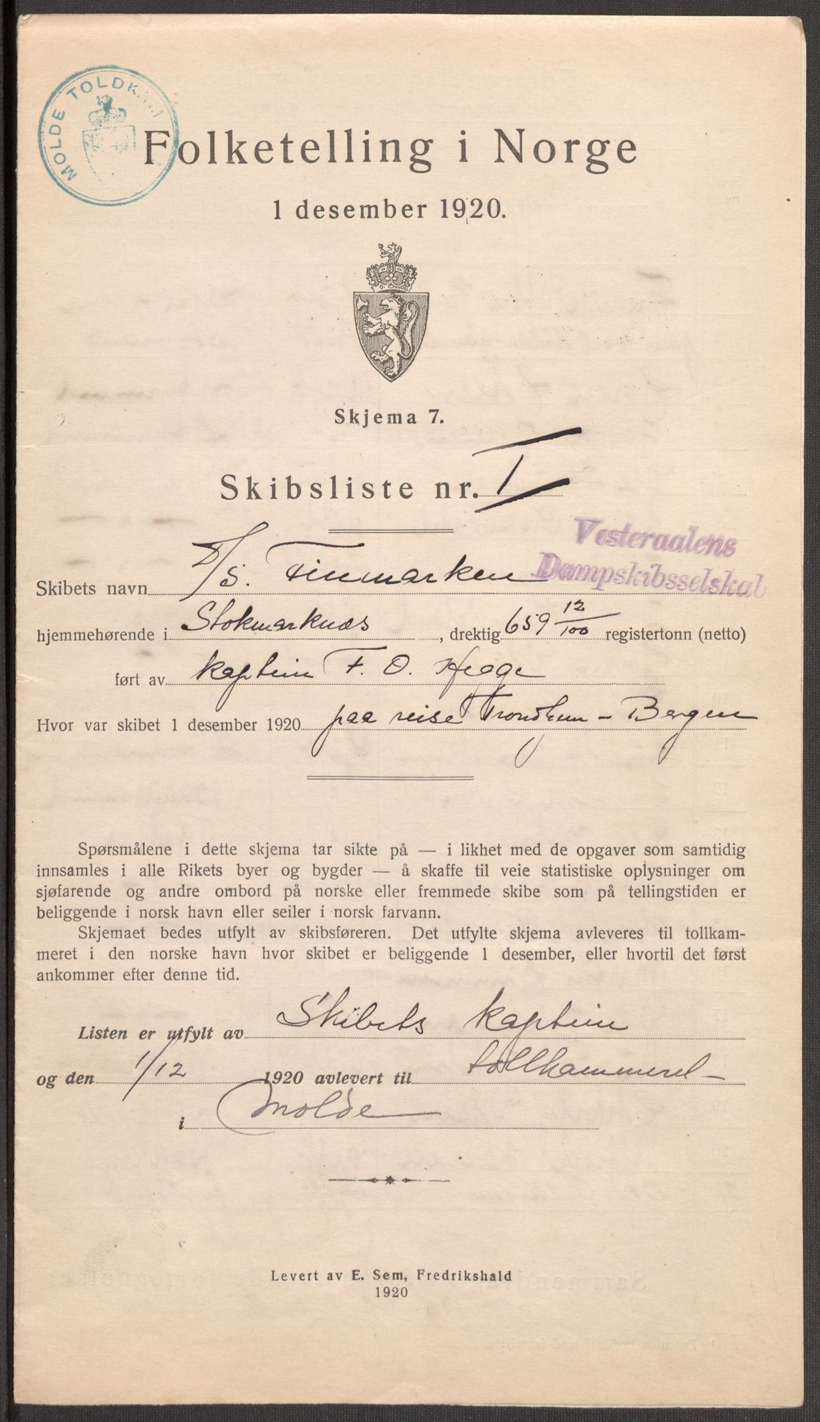 SAT, 1920 census for Molde, 1920, p. 8248