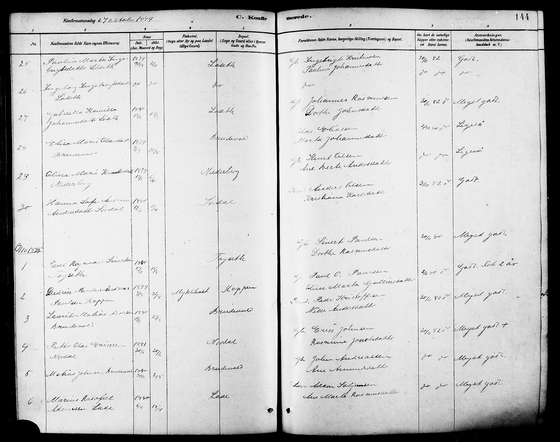 Ministerialprotokoller, klokkerbøker og fødselsregistre - Møre og Romsdal, AV/SAT-A-1454/502/L0027: Parish register (copy) no. 502C01, 1878-1908, p. 144