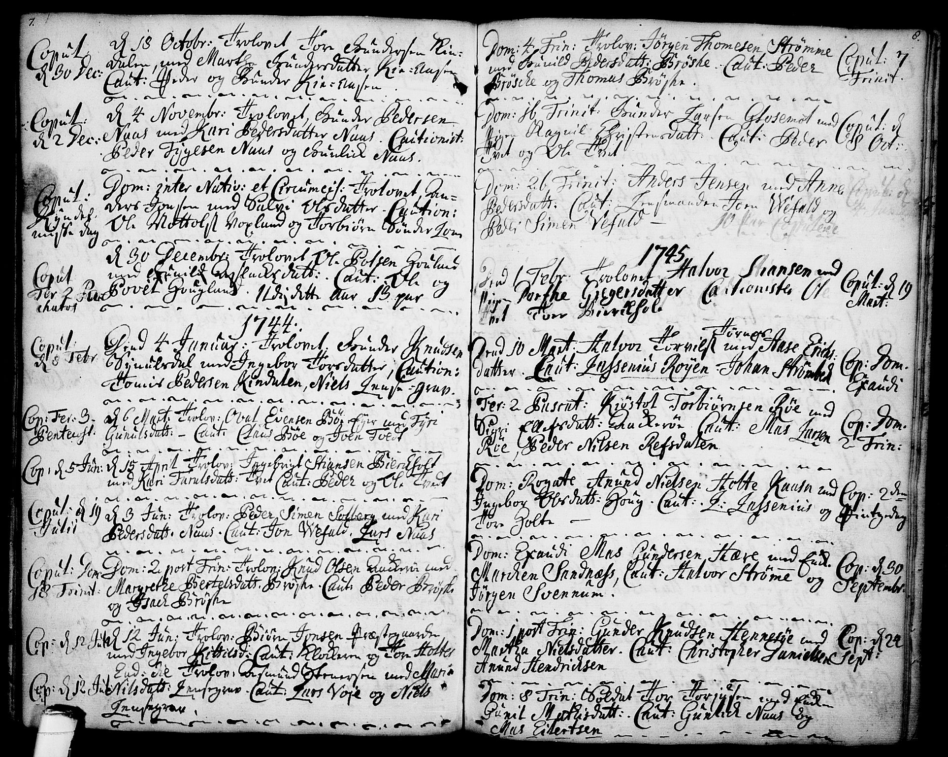 Drangedal kirkebøker, SAKO/A-258/F/Fa/L0001: Parish register (official) no. 1, 1697-1767, p. 7-8