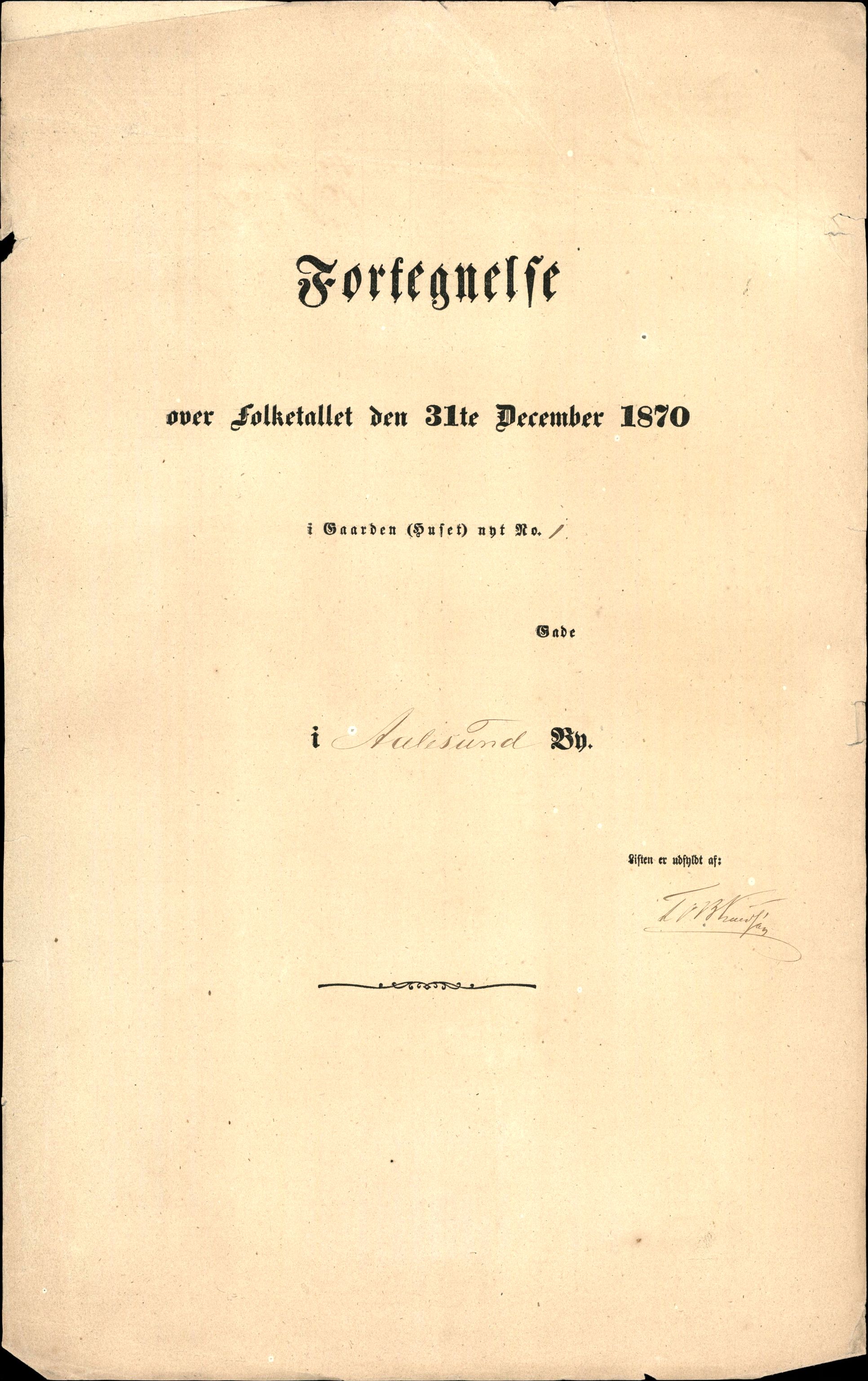 RA, 1870 census for 1501 Ålesund, 1870, p. 2