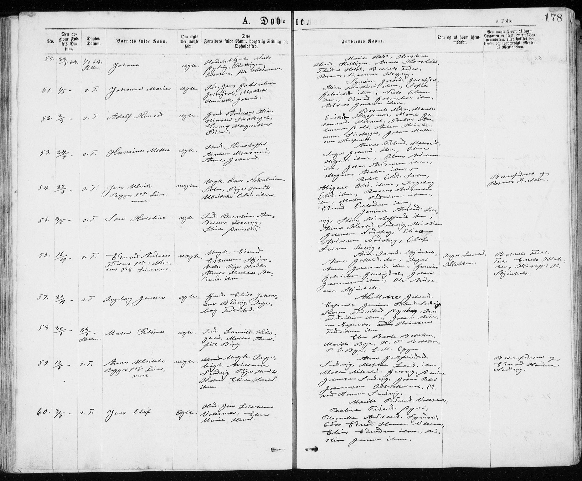 Ministerialprotokoller, klokkerbøker og fødselsregistre - Sør-Trøndelag, AV/SAT-A-1456/640/L0576: Parish register (official) no. 640A01, 1846-1876, p. 178