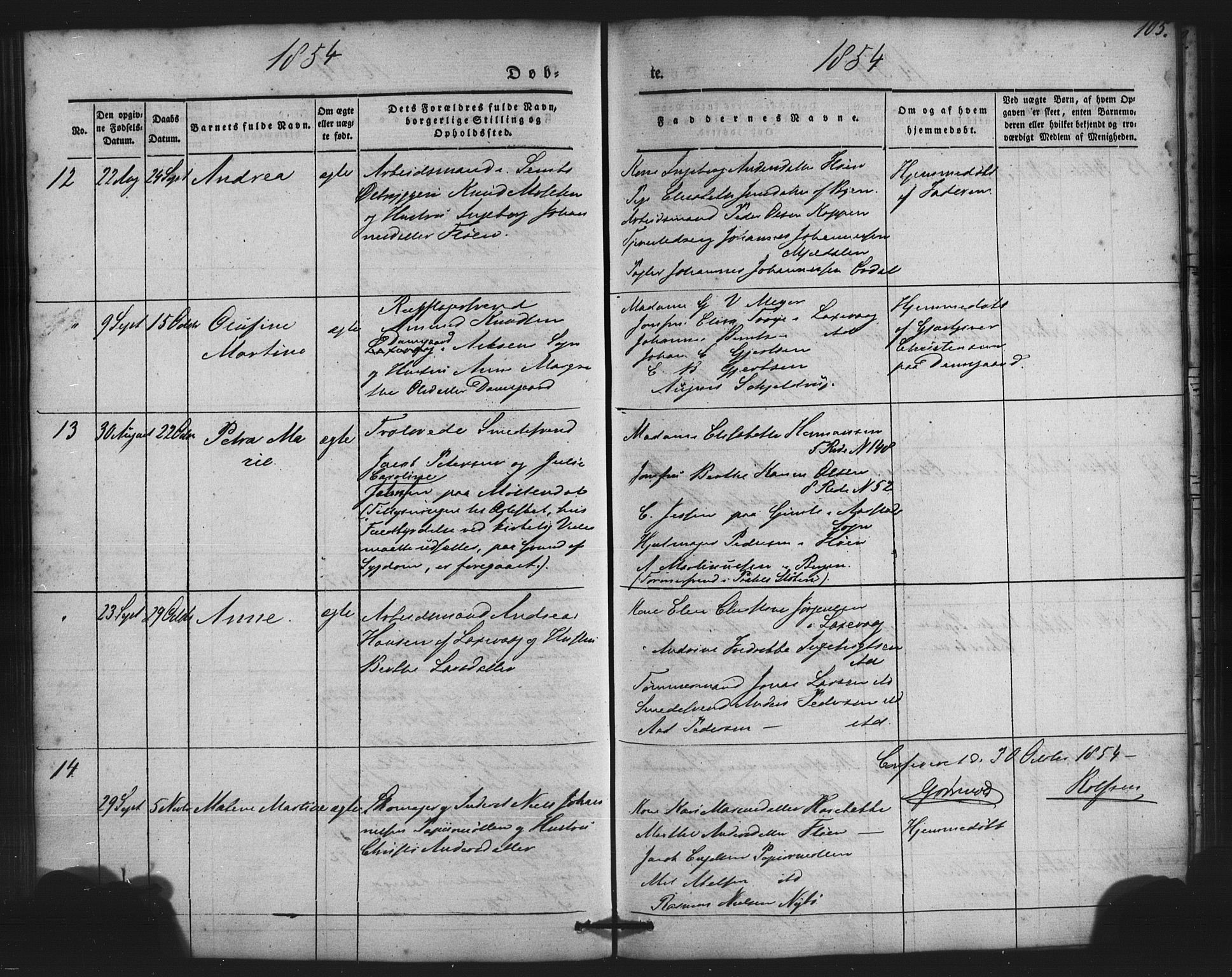 St. Jørgens hospital og Årstad sokneprestembete, AV/SAB-A-99934: Parish register (copy) no. A 2, 1843-1863, p. 105