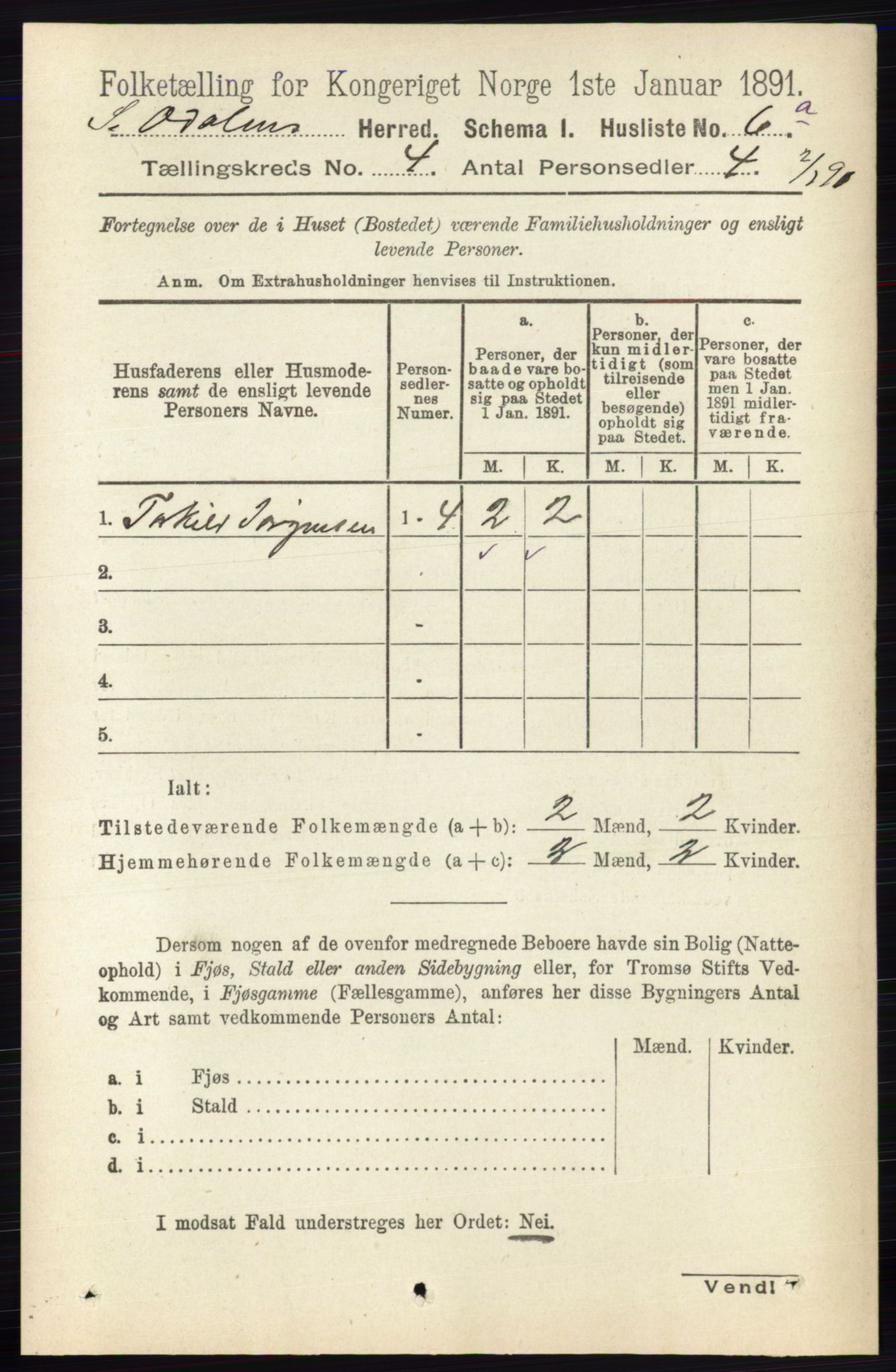 RA, 1891 census for 0419 Sør-Odal, 1891, p. 1657