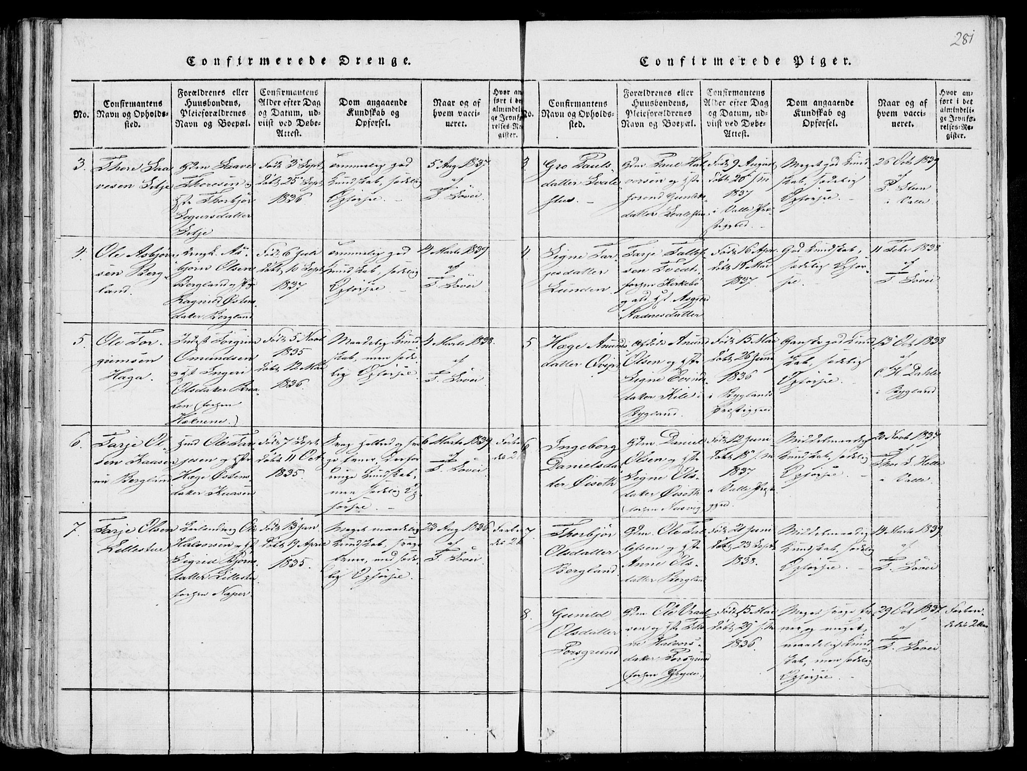Fyresdal kirkebøker, SAKO/A-263/F/Fa/L0004: Parish register (official) no. I 4, 1815-1854, p. 281