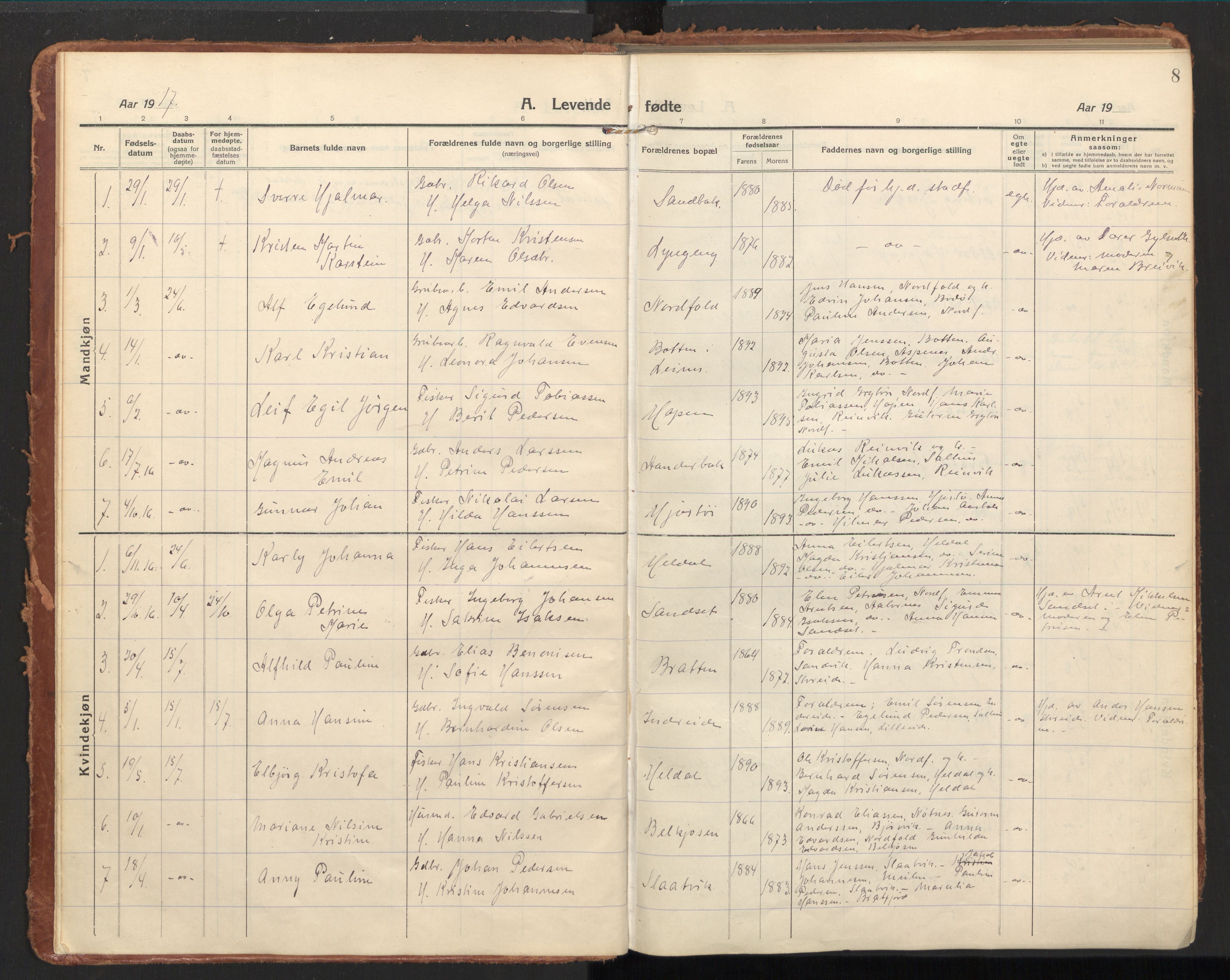 Ministerialprotokoller, klokkerbøker og fødselsregistre - Nordland, SAT/A-1459/858/L0833: Parish register (official) no. 858A03, 1916-1934, p. 8