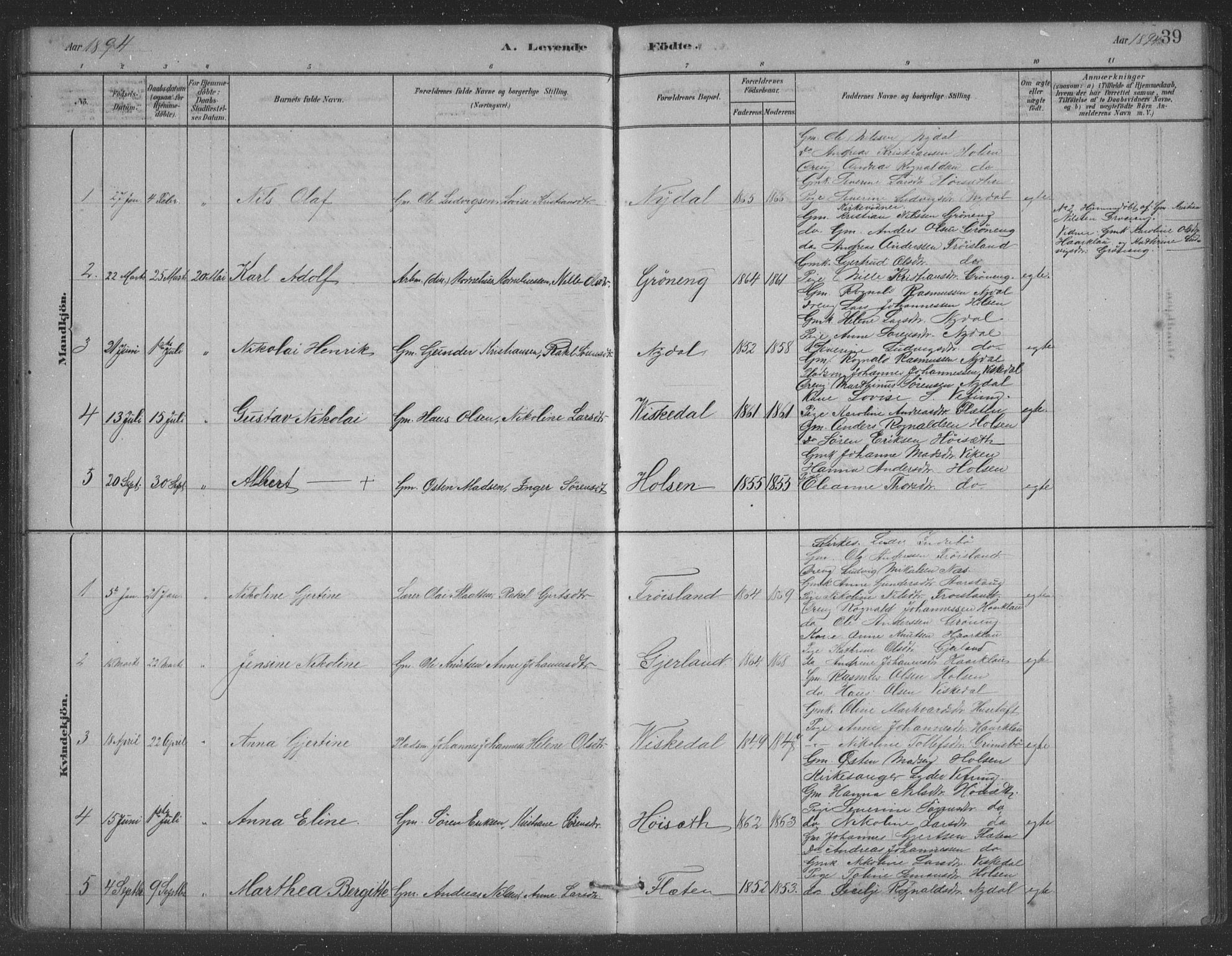 Førde sokneprestembete, AV/SAB-A-79901/H/Hab/Habc/L0002: Parish register (copy) no. C 2, 1881-1911, p. 39