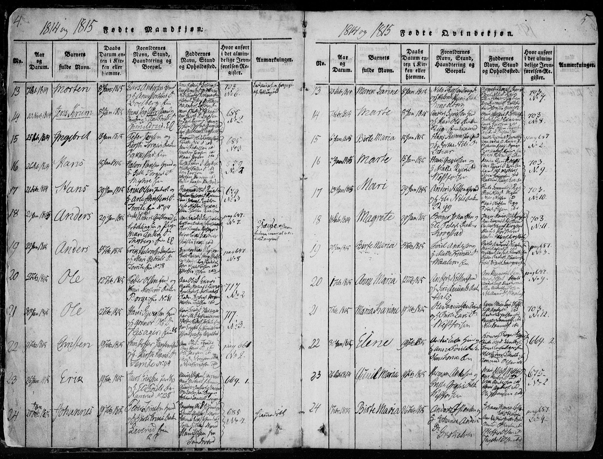 Eiker kirkebøker, AV/SAKO-A-4/F/Fa/L0011: Parish register (official) no. I 11, 1814-1827, p. 4-5