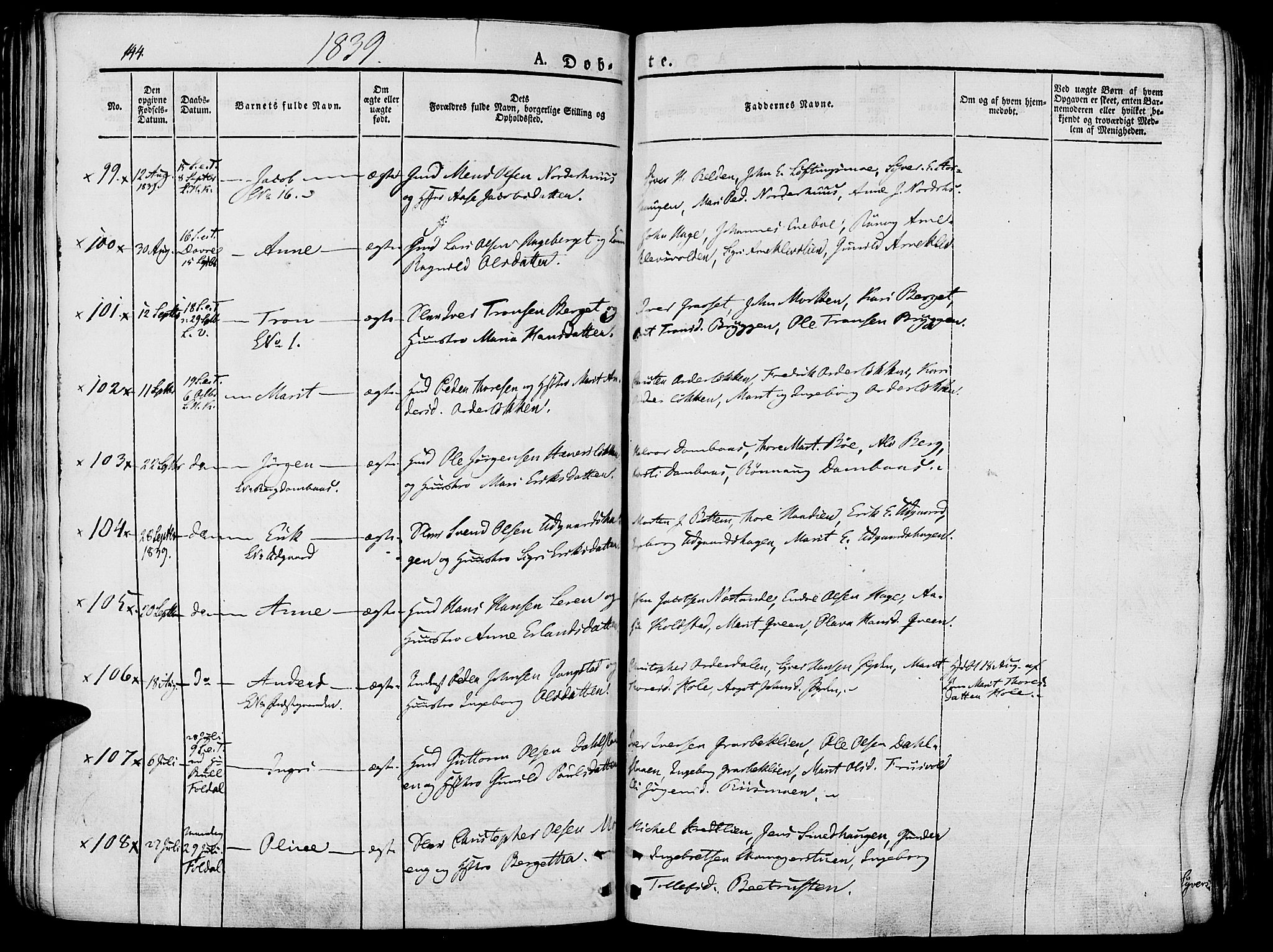 Lesja prestekontor, AV/SAH-PREST-068/H/Ha/Haa/L0005: Parish register (official) no. 5, 1830-1842, p. 144