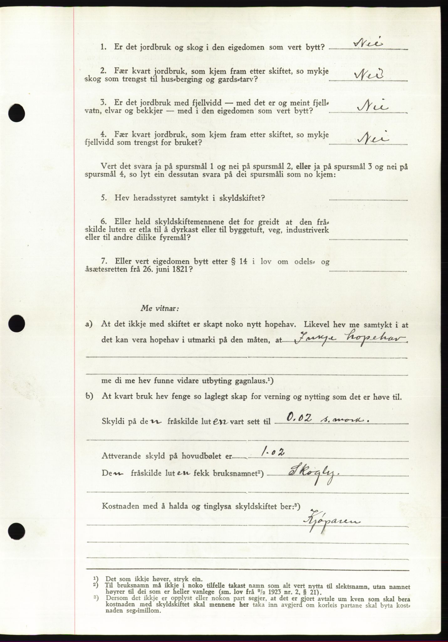 Søre Sunnmøre sorenskriveri, AV/SAT-A-4122/1/2/2C/L0078: Mortgage book no. 4A, 1946-1946, Diary no: : 454/1946