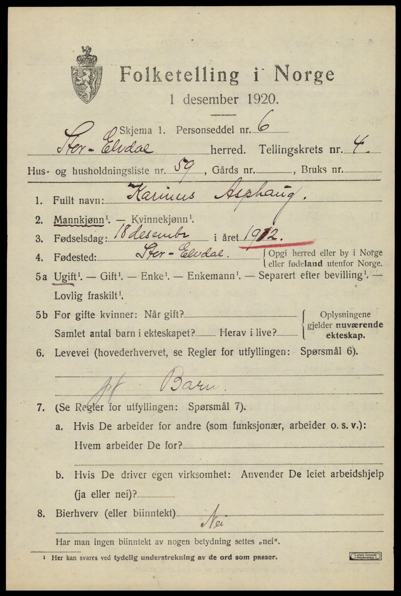 SAH, 1920 census for Stor-Elvdal, 1920, p. 4064