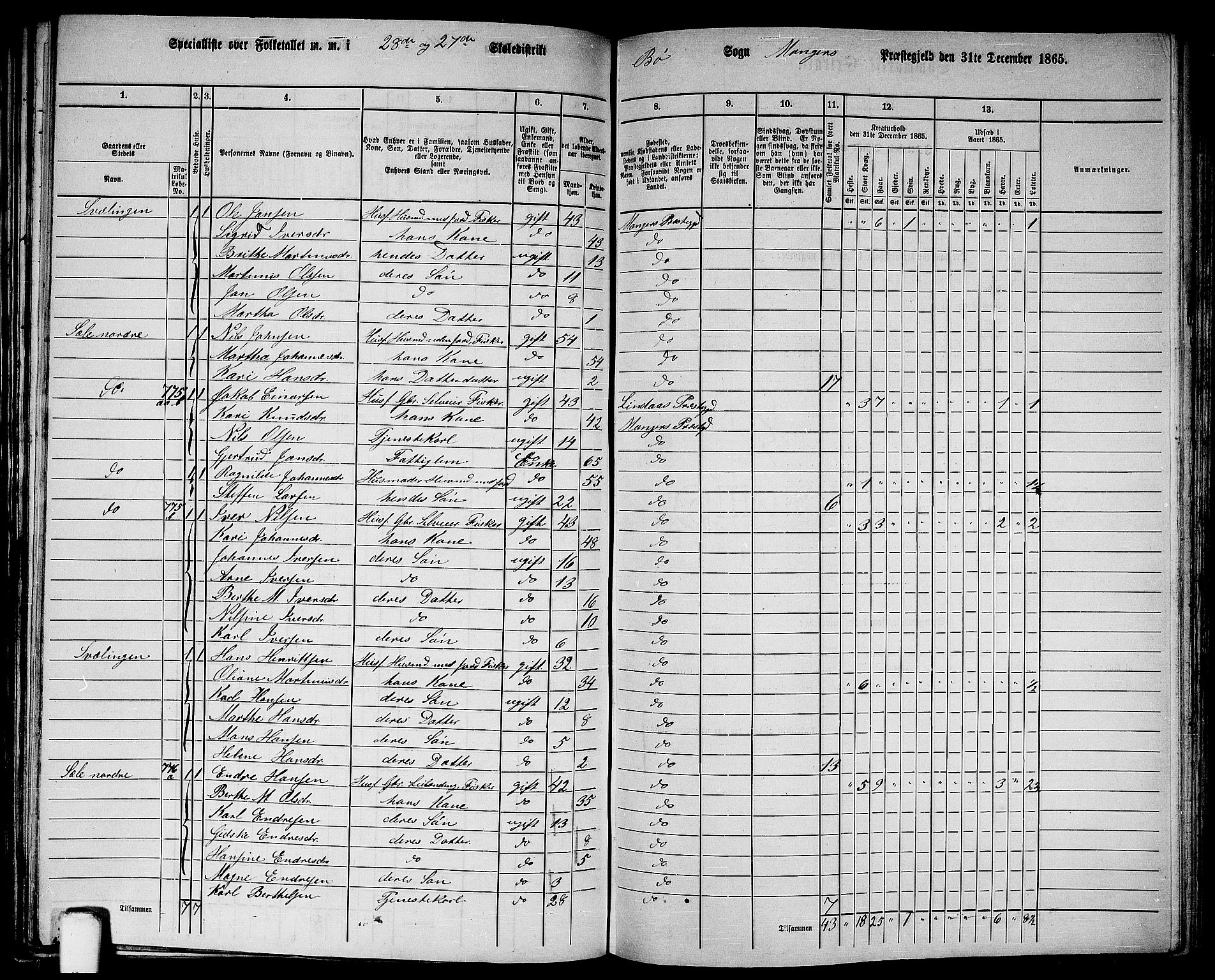 RA, 1865 census for Manger, 1865, p. 233