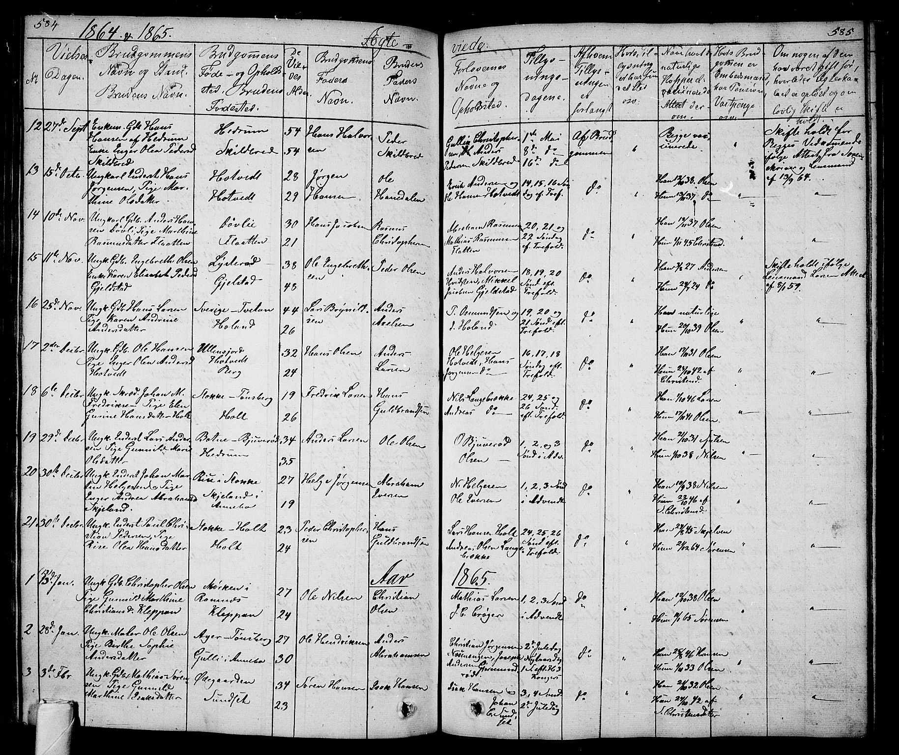 Andebu kirkebøker, AV/SAKO-A-336/G/Ga/L0003: Parish register (copy) no. I 3, 1832-1867, p. 584-585