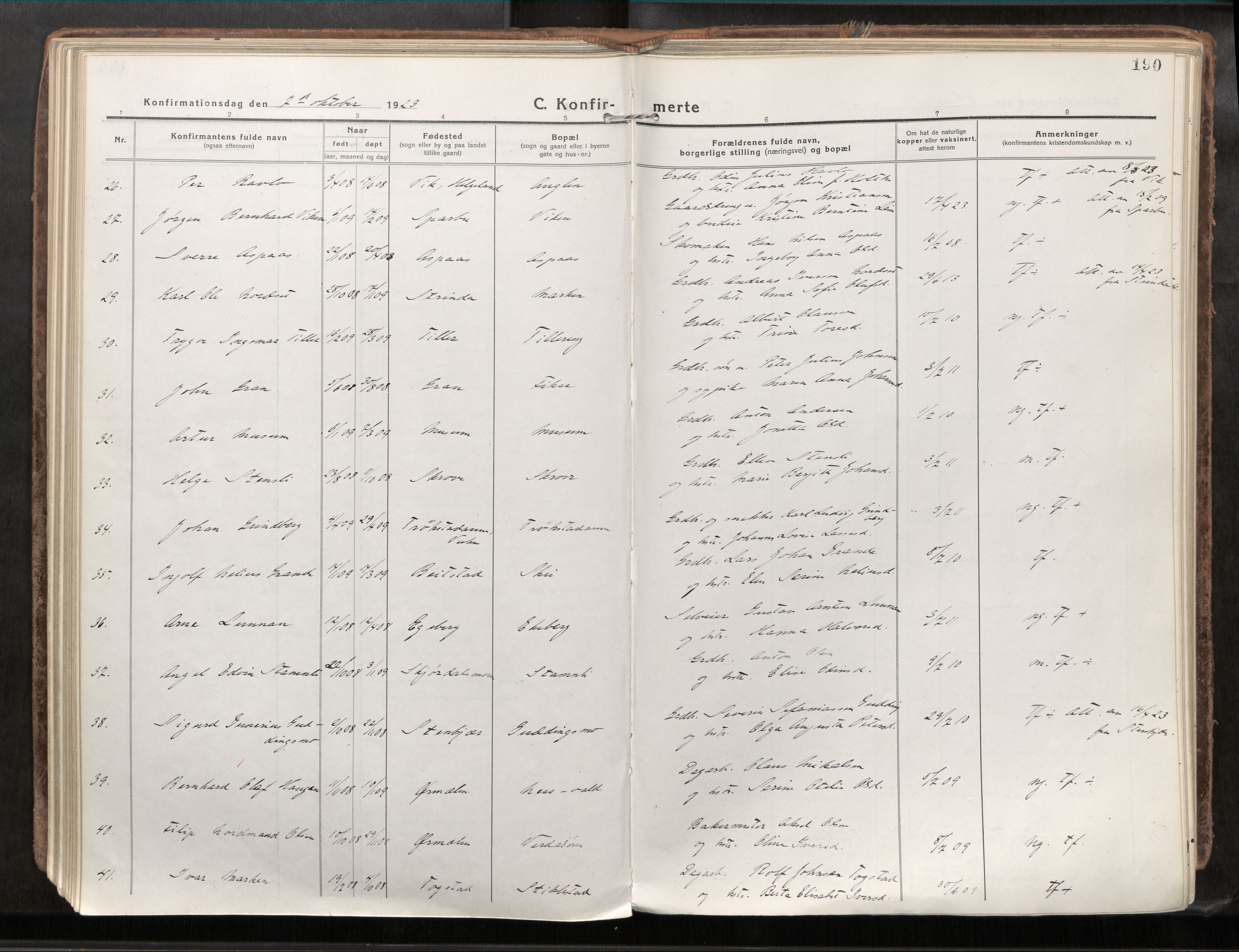 Verdal sokneprestkontor, AV/SAT-A-1156/2/H/Haa/L0001: Parish register (official) no. 1, 1917-1932, p. 190