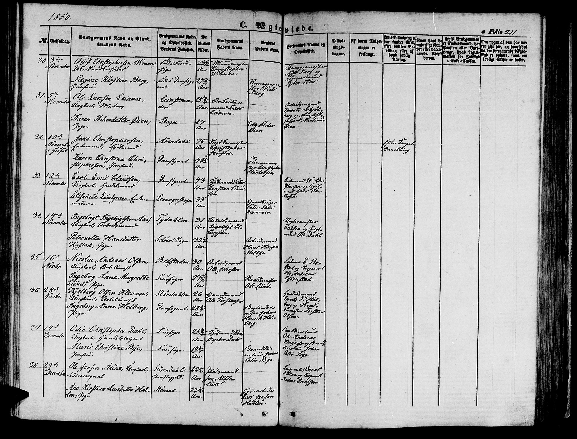 Ministerialprotokoller, klokkerbøker og fødselsregistre - Sør-Trøndelag, SAT/A-1456/602/L0137: Parish register (copy) no. 602C05, 1846-1856, p. 211