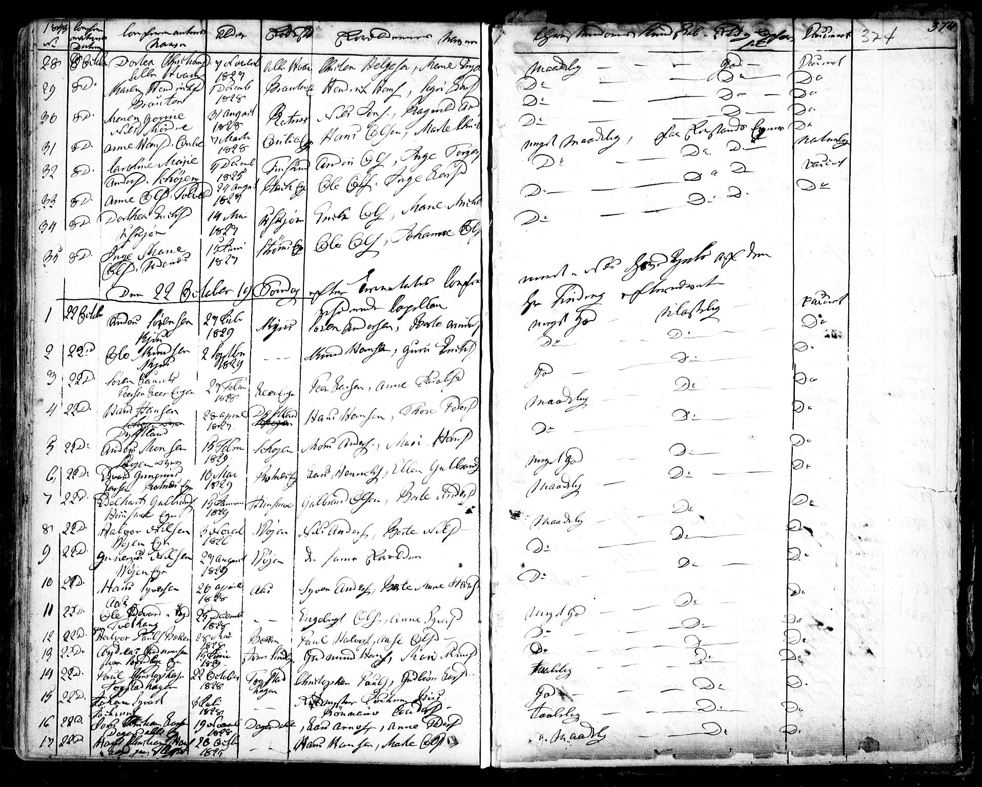 Nes prestekontor Kirkebøker, AV/SAO-A-10410/F/Fa/L0006: Parish register (official) no. I 6, 1833-1845, p. 374