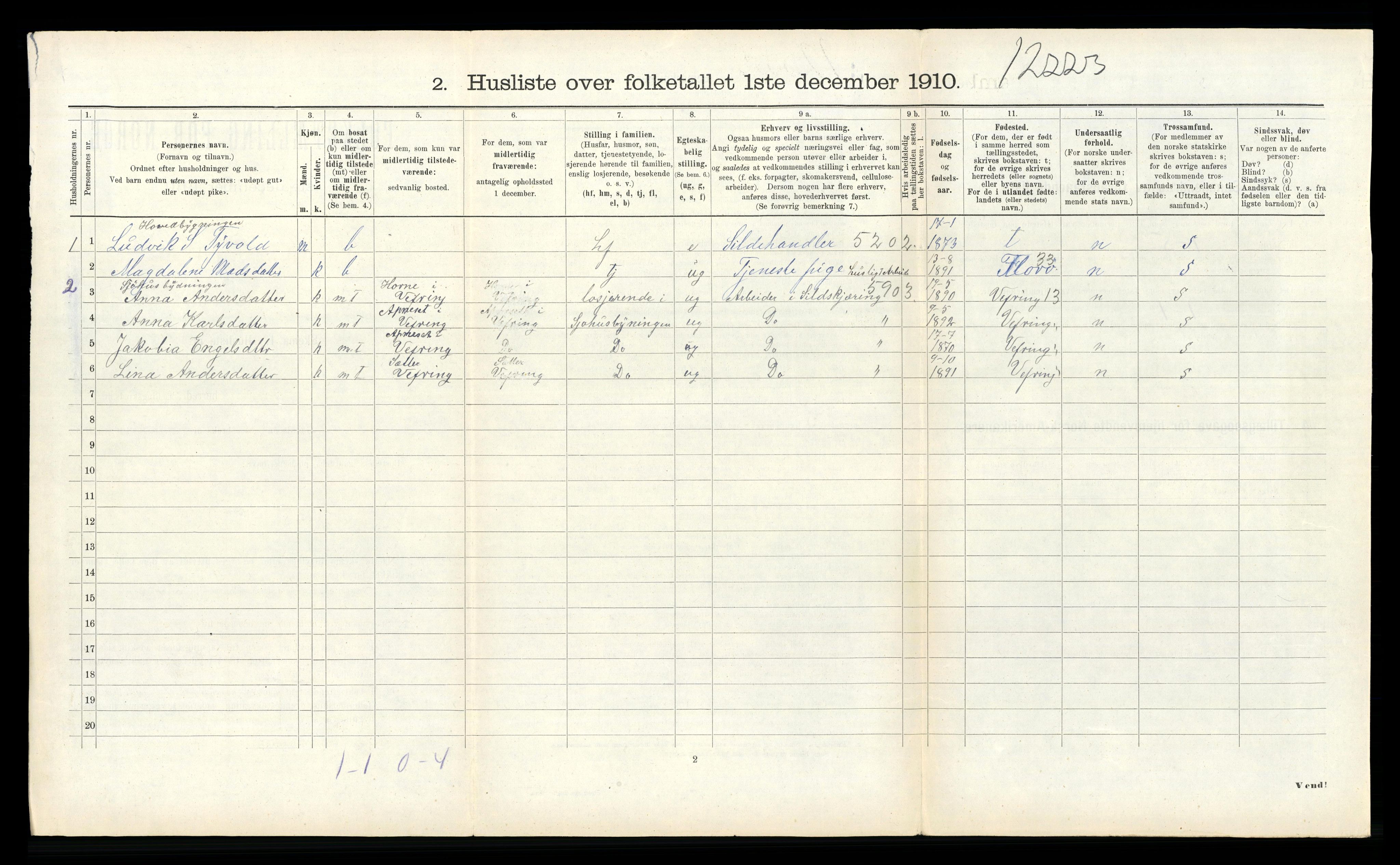 RA, 1910 census for Kinn, 1910, p. 1335