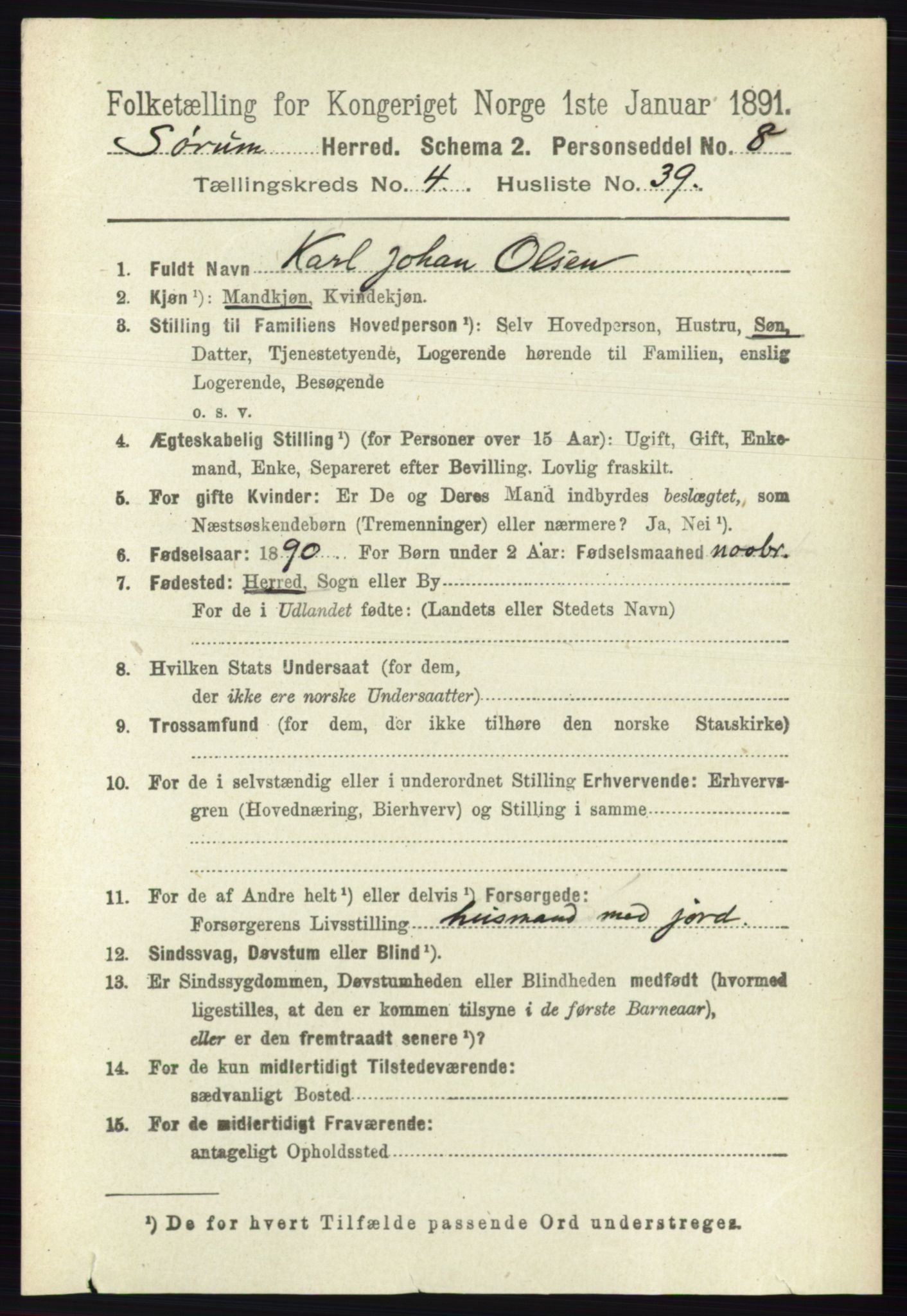 RA, 1891 census for 0226 Sørum, 1891, p. 2110