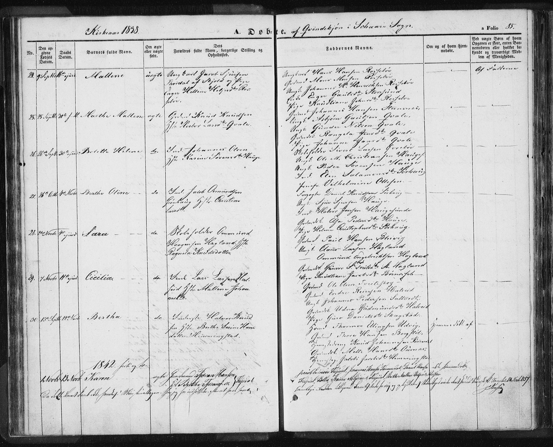 Torvastad sokneprestkontor, AV/SAST-A -101857/H/Ha/Haa/L0006: Parish register (official) no. A 6, 1836-1847, p. 85