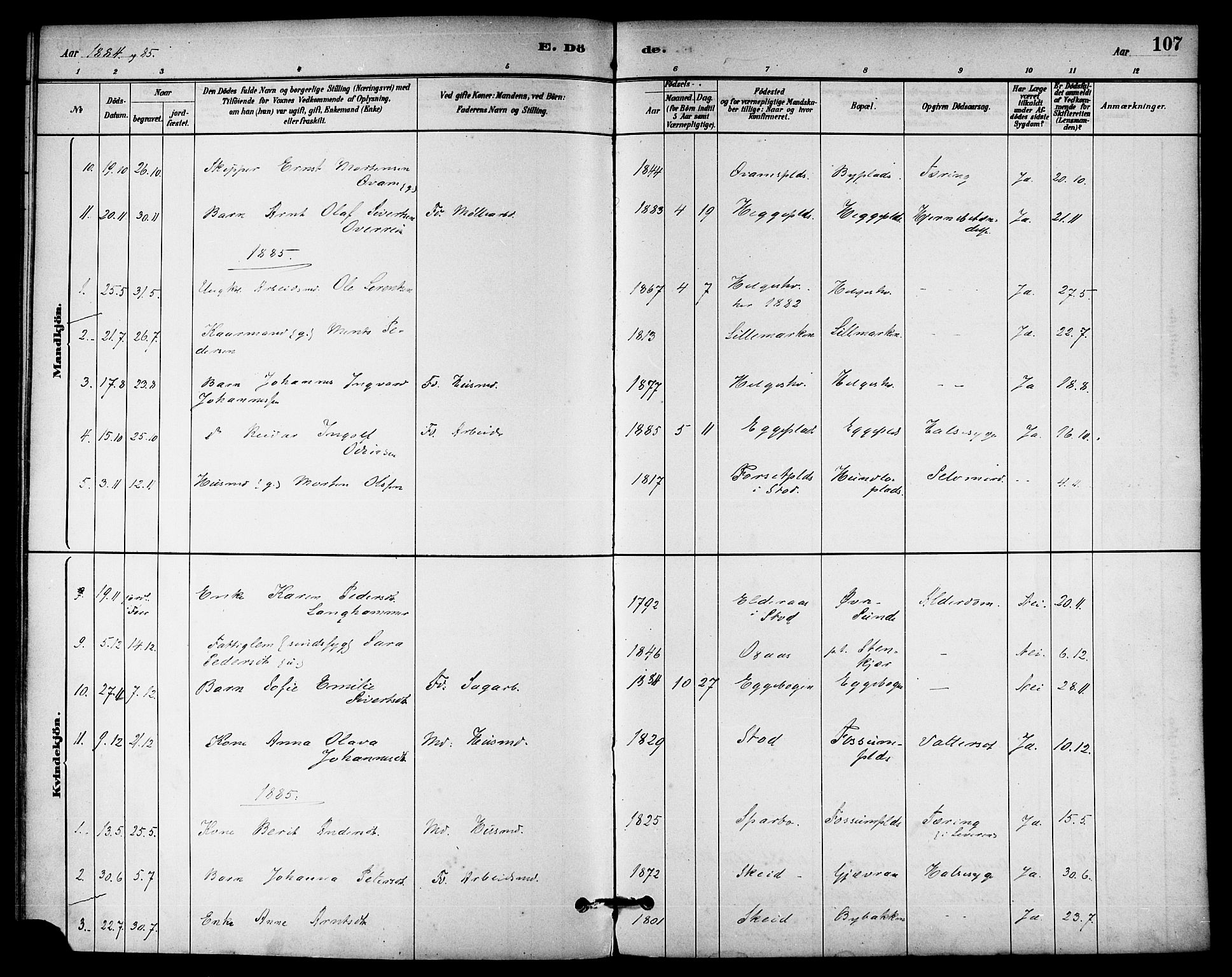 Ministerialprotokoller, klokkerbøker og fødselsregistre - Nord-Trøndelag, AV/SAT-A-1458/740/L0378: Parish register (official) no. 740A01, 1881-1895, p. 107