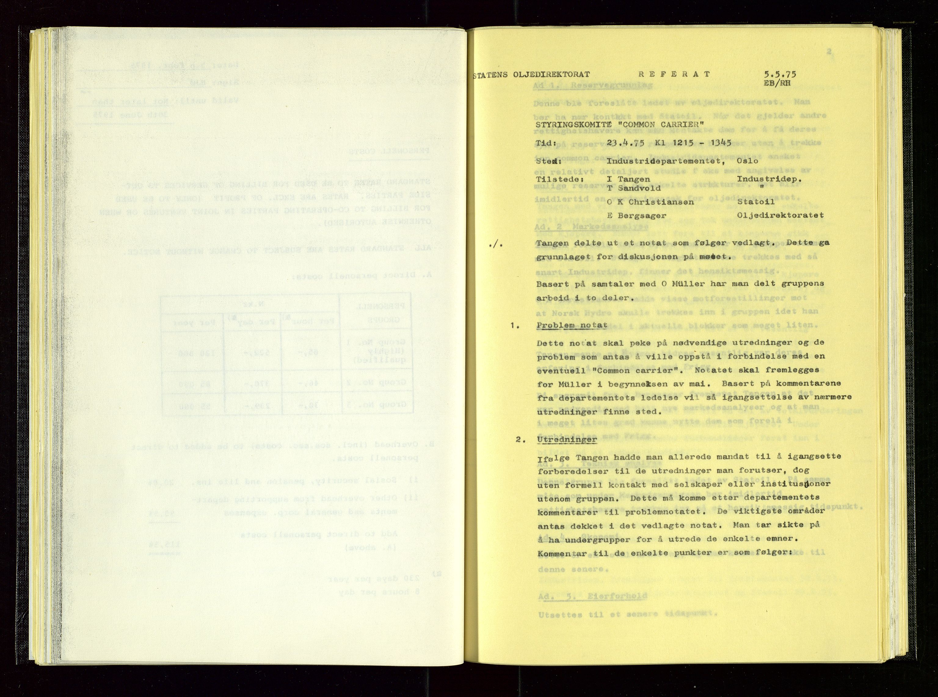 Oljedirektoratet, AV/SAST-A-101366/Aa/L0004: Referatprotokoller, 1975