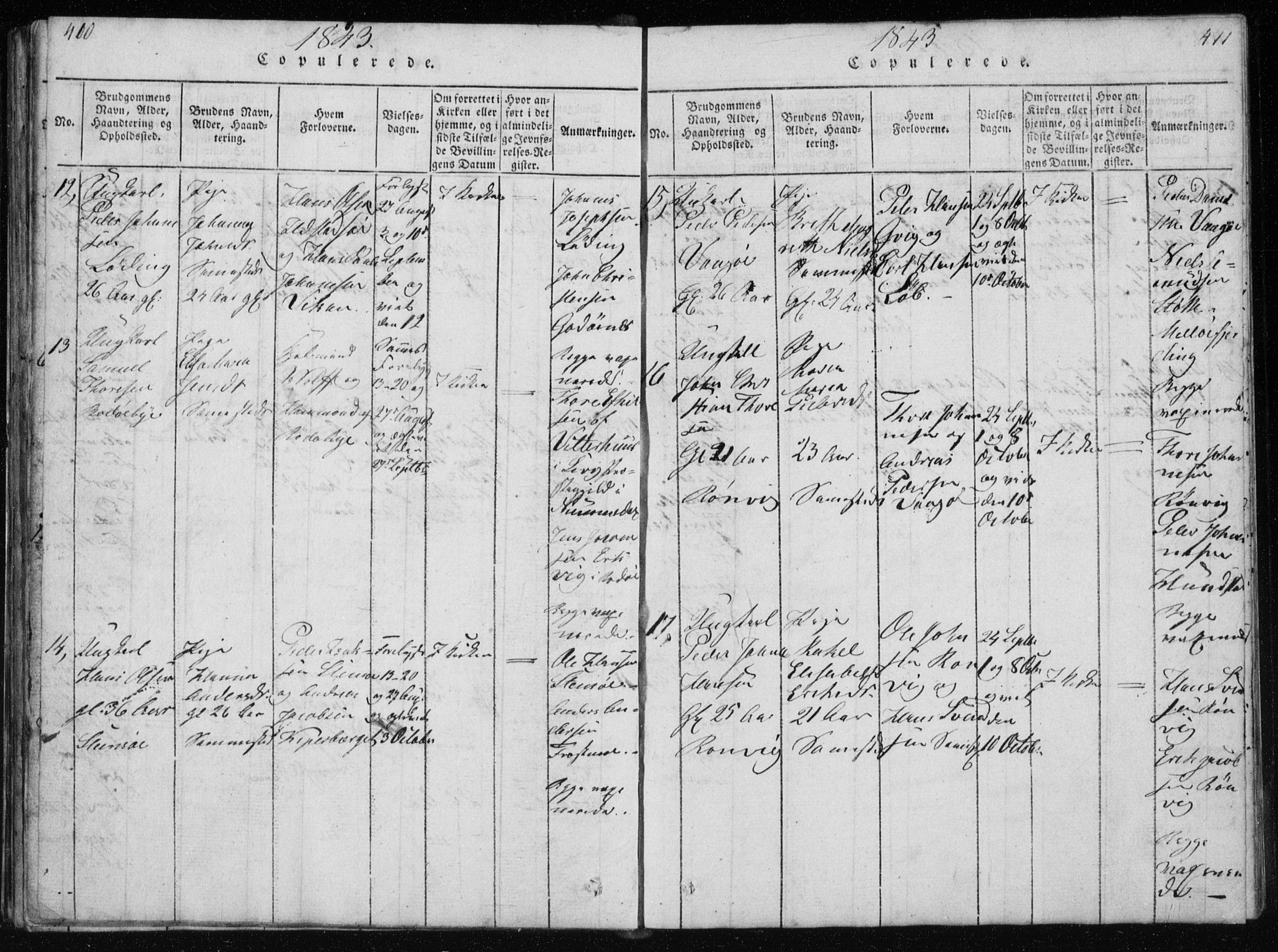 Ministerialprotokoller, klokkerbøker og fødselsregistre - Nordland, SAT/A-1459/801/L0027: Parish register (copy) no. 801C02, 1835-1845, p. 410-411