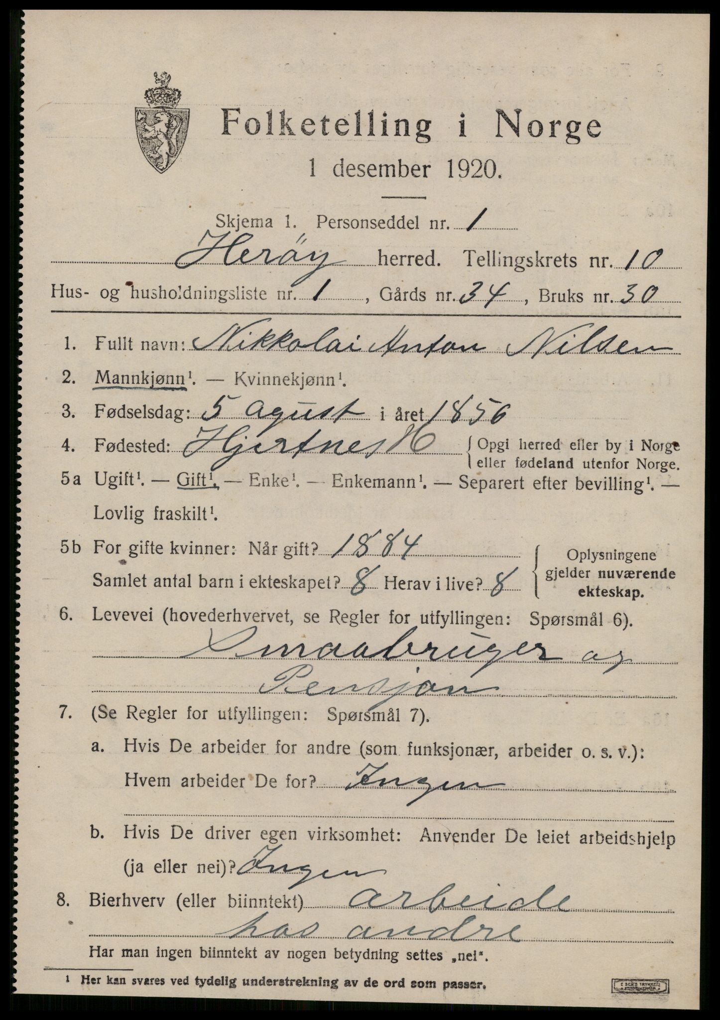 SAT, 1920 census for Herøy (MR), 1920, p. 6157