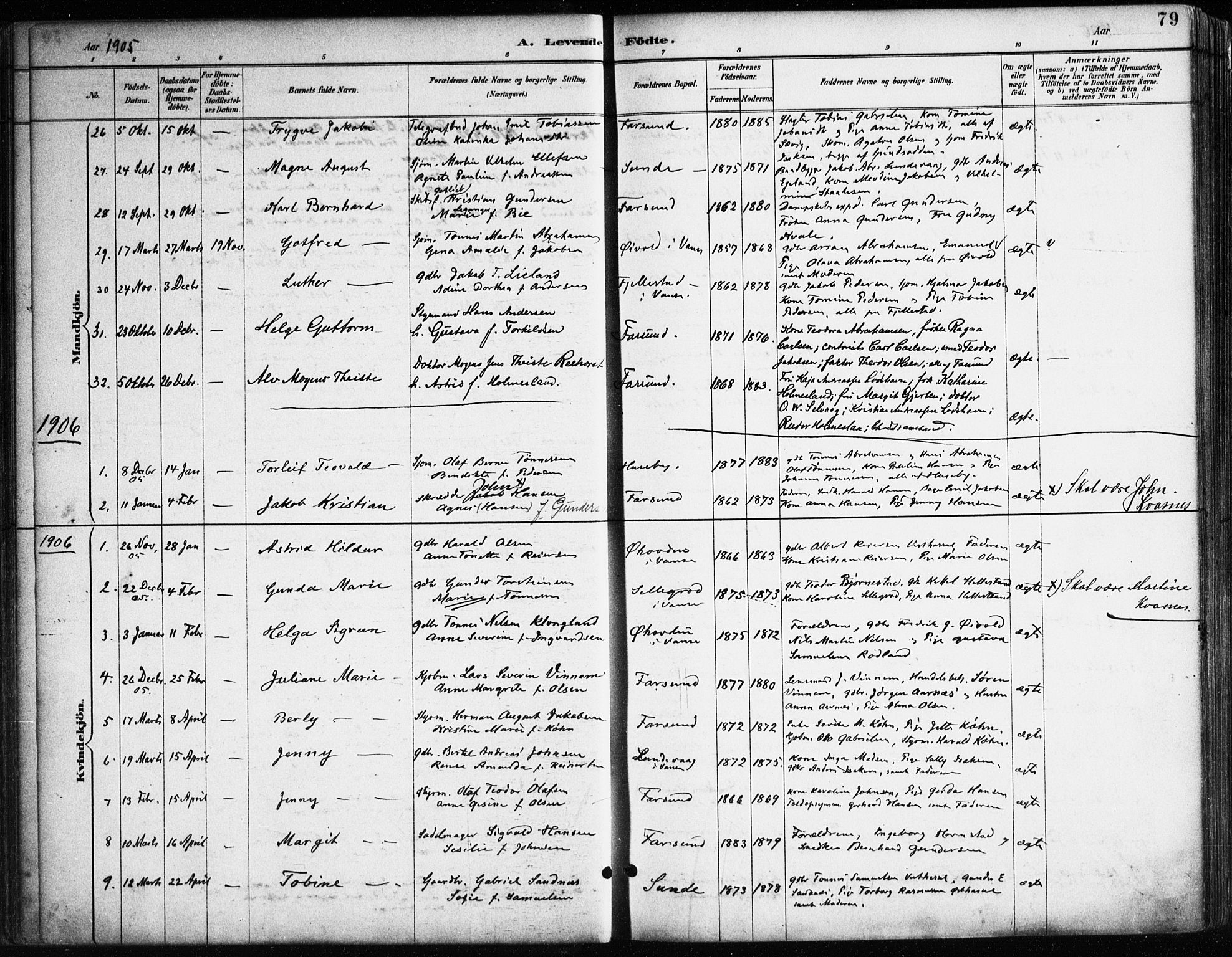 Farsund sokneprestkontor, SAK/1111-0009/F/Fa/L0006: Parish register (official) no. A 6, 1887-1920, p. 79
