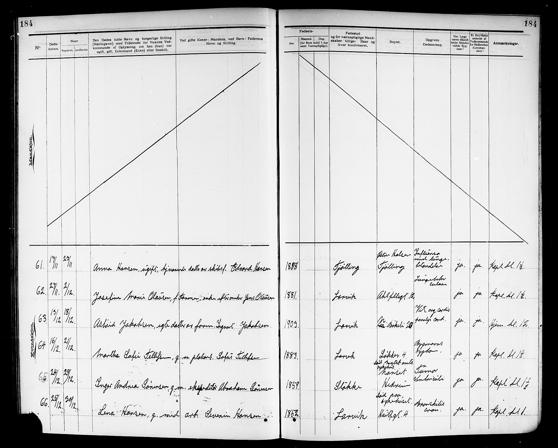 Larvik kirkebøker, AV/SAKO-A-352/G/Ga/L0007: Parish register (copy) no. I 7, 1888-1918, p. 184