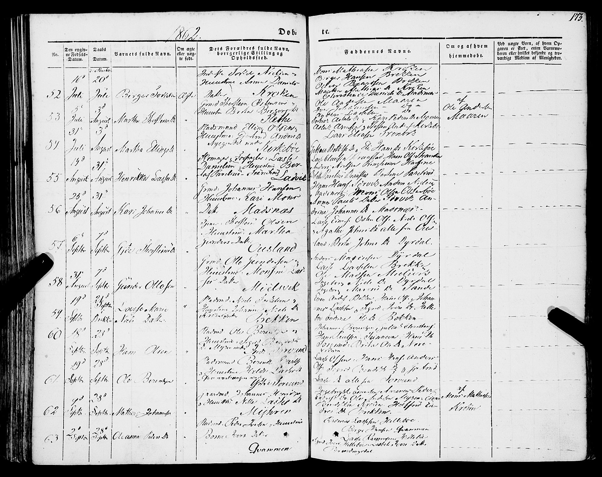 Lavik sokneprestembete, SAB/A-80901: Parish register (official) no. A 3, 1843-1863, p. 173