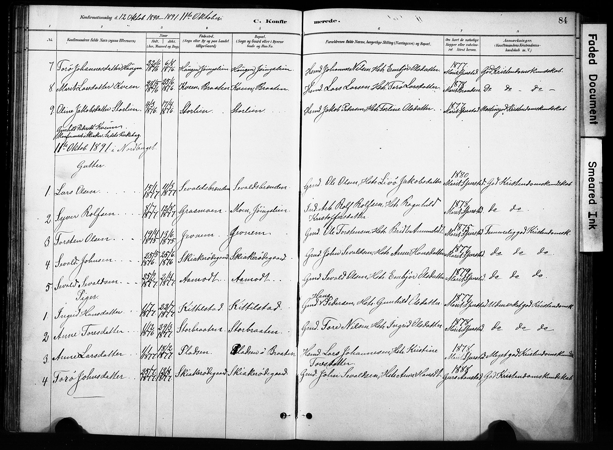 Skjåk prestekontor, SAH/PREST-072/H/Ha/Haa/L0004: Parish register (official) no. 4, 1880-1904, p. 84