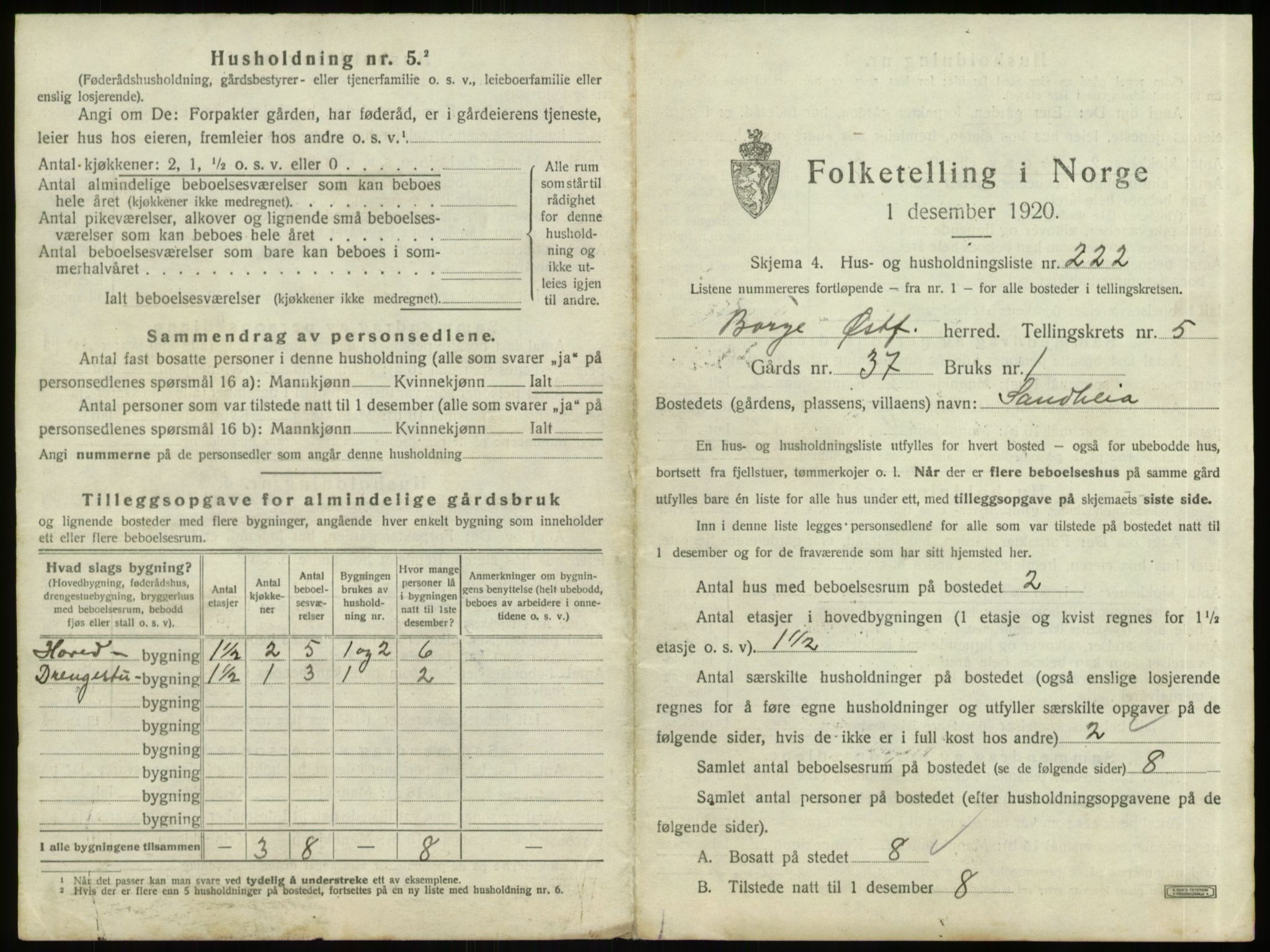 SAO, 1920 census for Borge, 1920, p. 1883