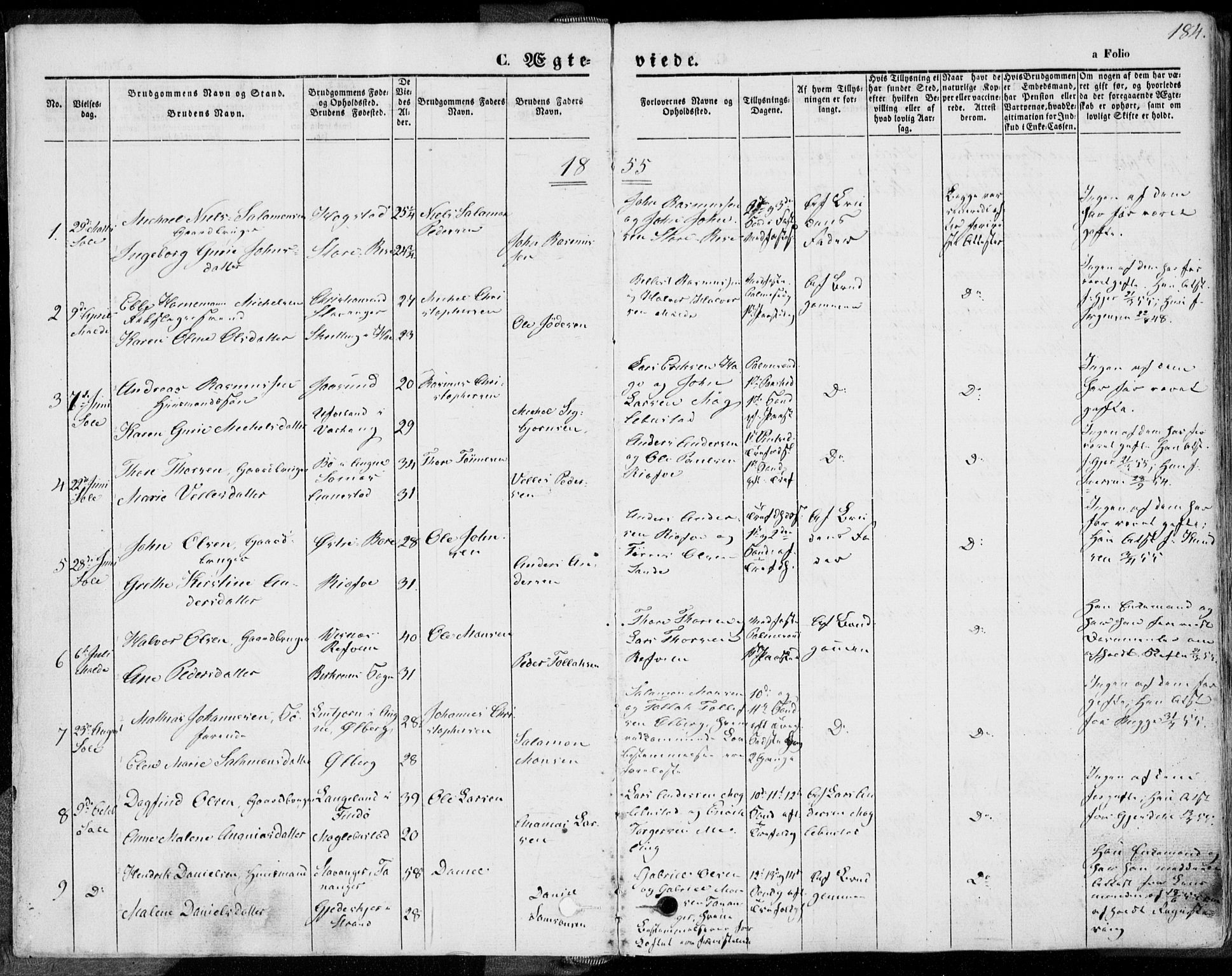 Håland sokneprestkontor, AV/SAST-A-101802/001/30BA/L0008: Parish register (official) no. A 7.2, 1854-1870, p. 184