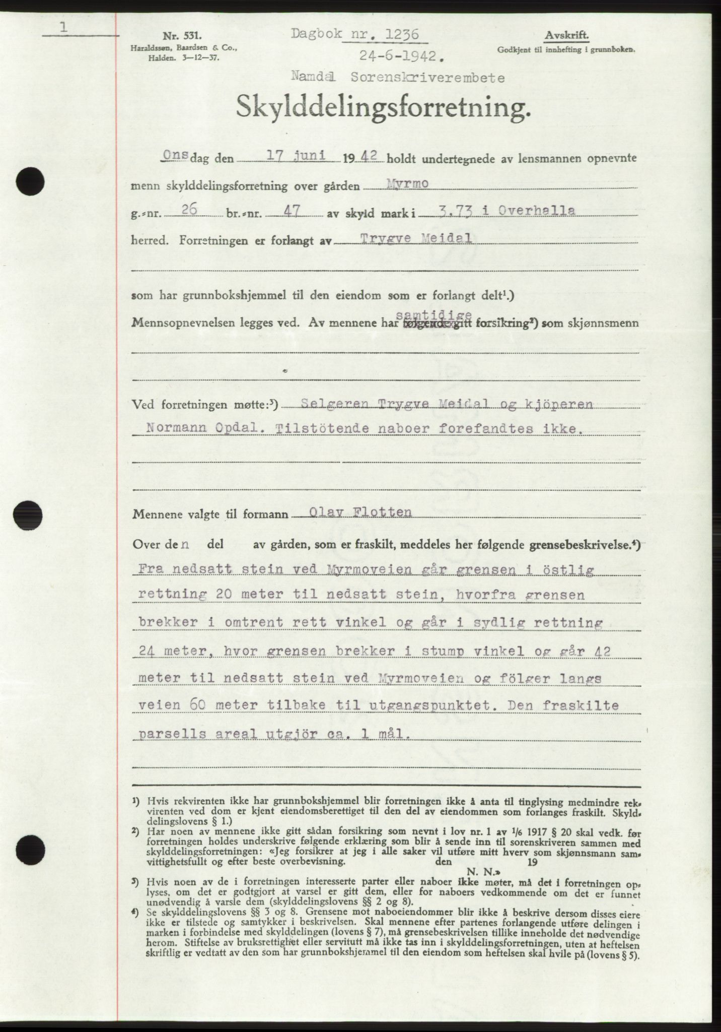 Namdal sorenskriveri, SAT/A-4133/1/2/2C: Mortgage book no. -, 1941-1942, Diary no: : 1236/1942