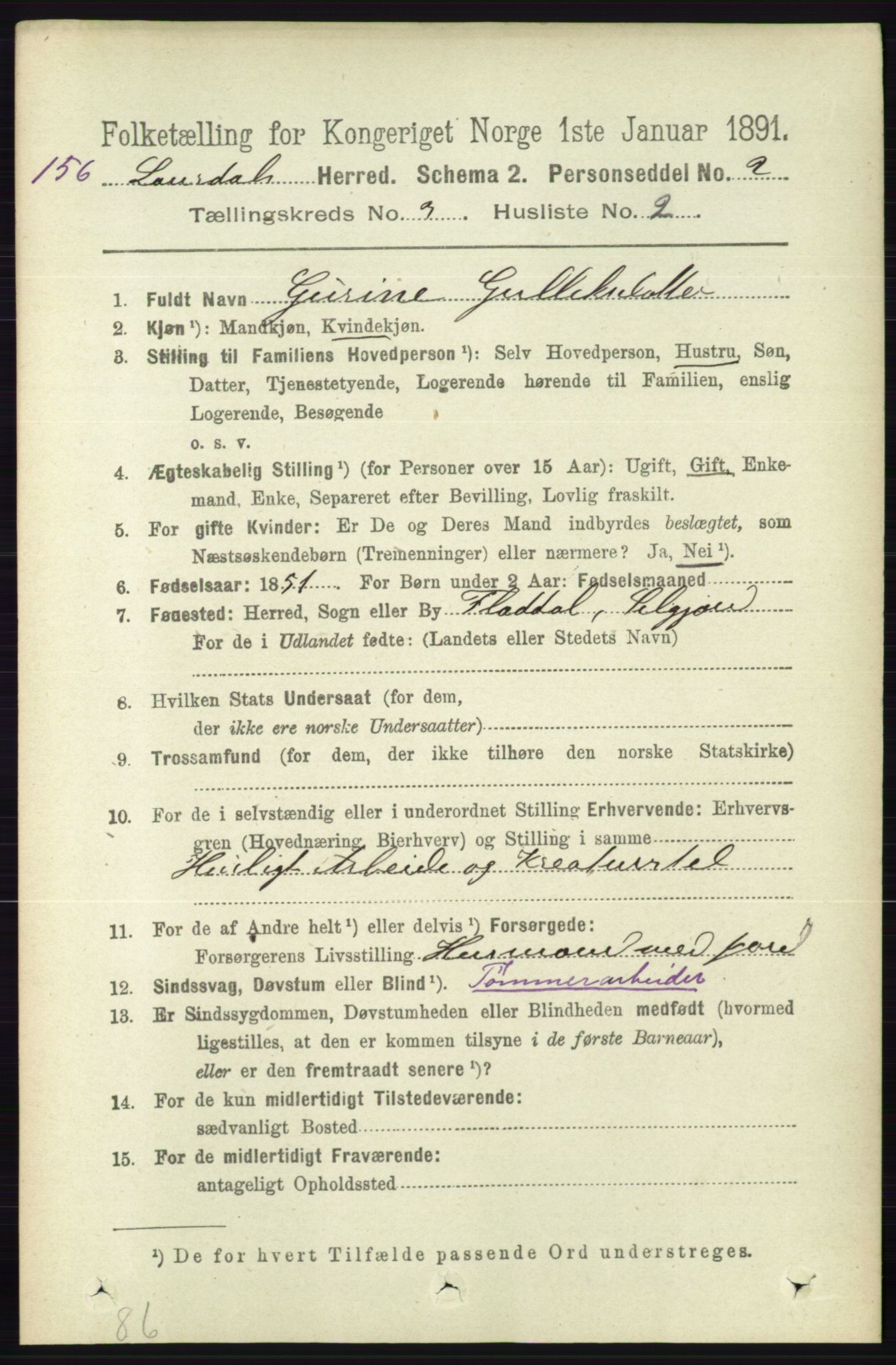 RA, 1891 census for 0833 Lårdal, 1891, p. 811