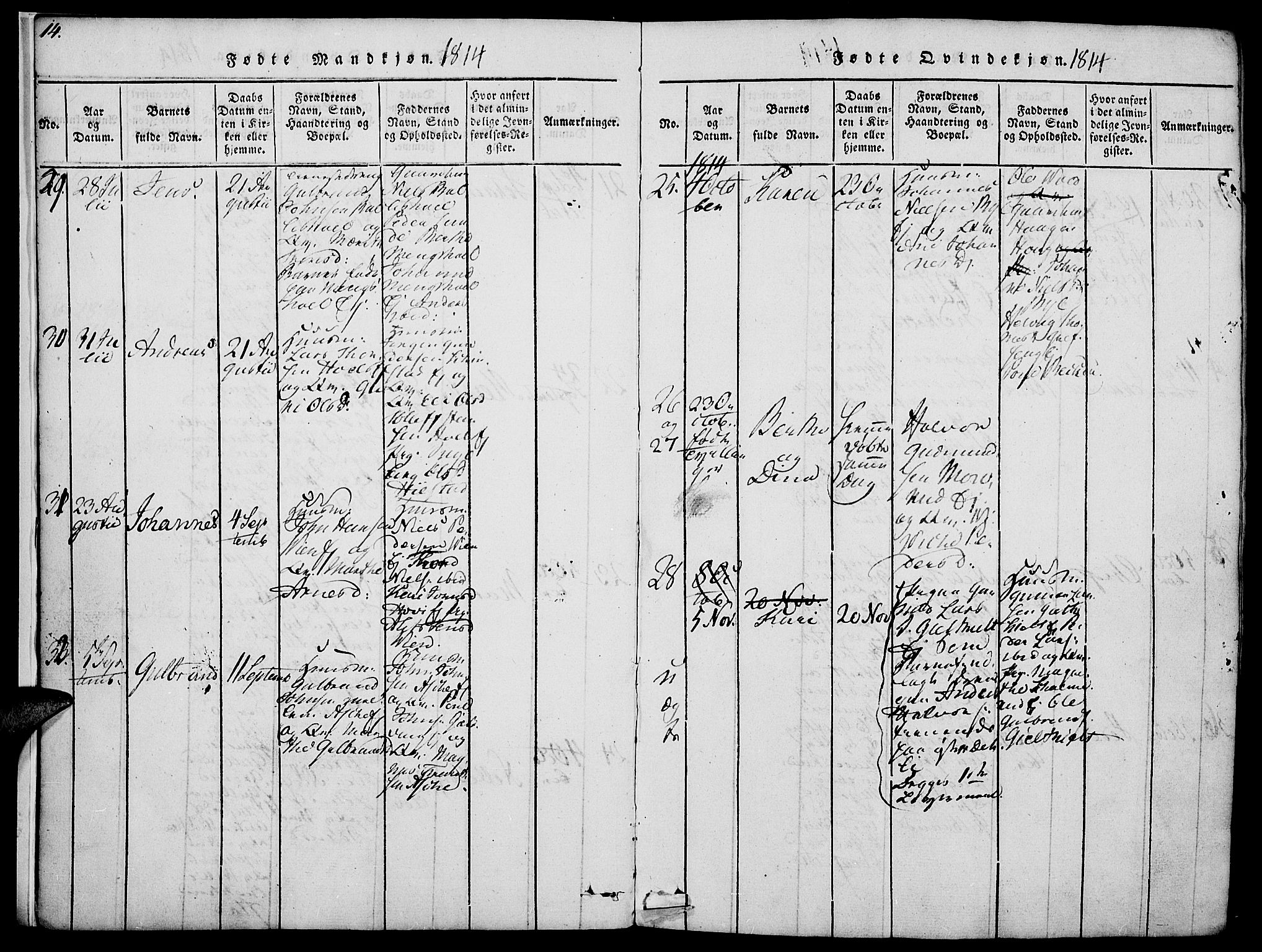 Nes prestekontor, Hedmark, SAH/PREST-020/K/Ka/L0002: Parish register (official) no. 2, 1813-1827, p. 14-15