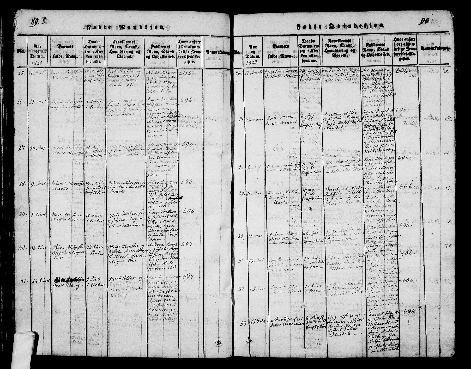 Hedrum kirkebøker, AV/SAKO-A-344/G/Ga/L0003: Parish register (copy) no. I 3, 1817-1835, p. 89-90