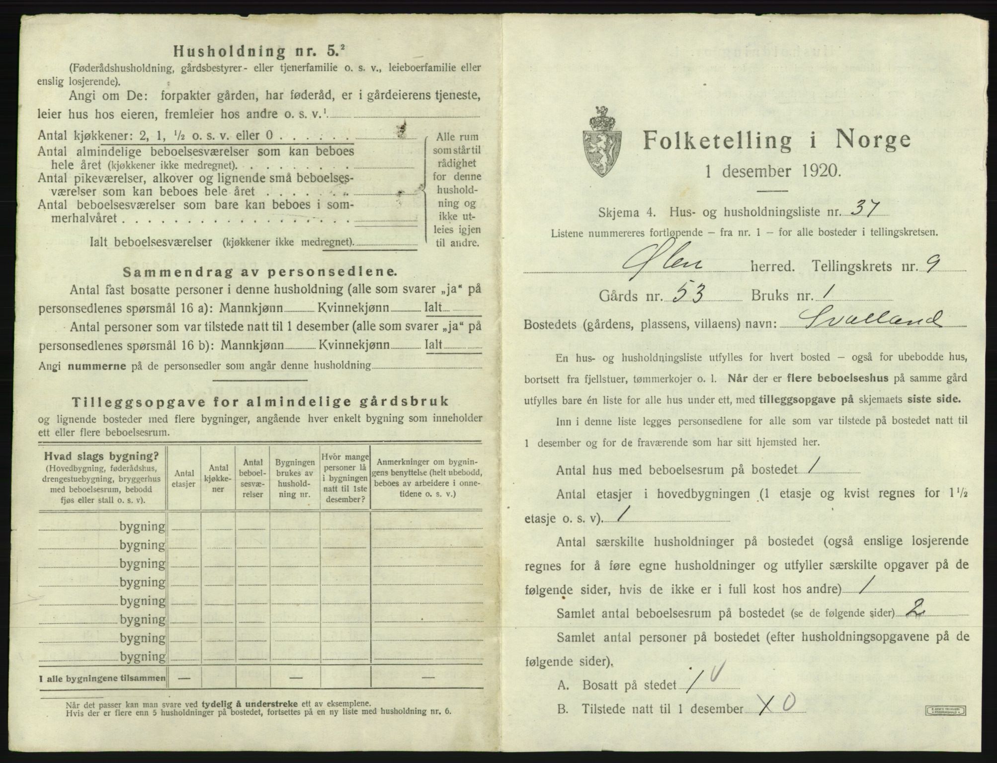 SAB, 1920 census for Ølen, 1920, p. 741