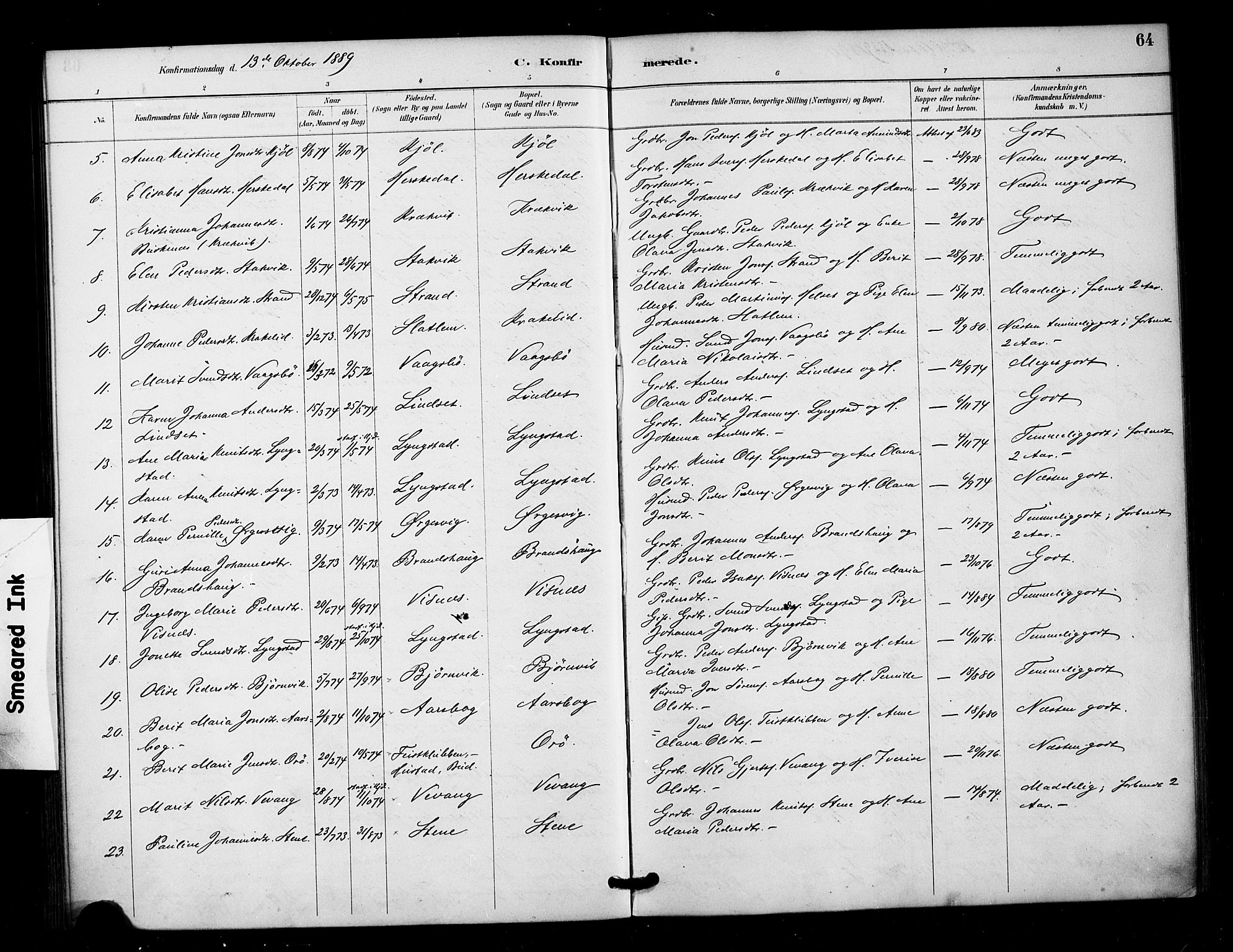 Ministerialprotokoller, klokkerbøker og fødselsregistre - Møre og Romsdal, AV/SAT-A-1454/571/L0836: Parish register (official) no. 571A01, 1884-1899, p. 64