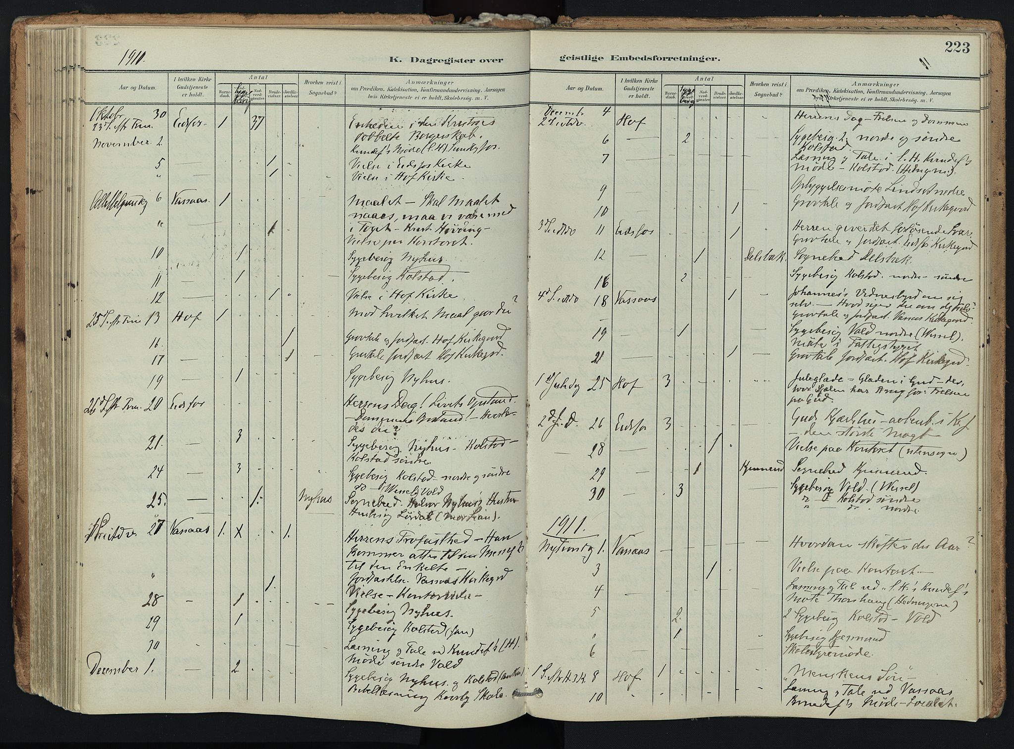 Hof kirkebøker, AV/SAKO-A-64/F/Fa/L0008: Parish register (official) no. I 8, 1902-1921, p. 223