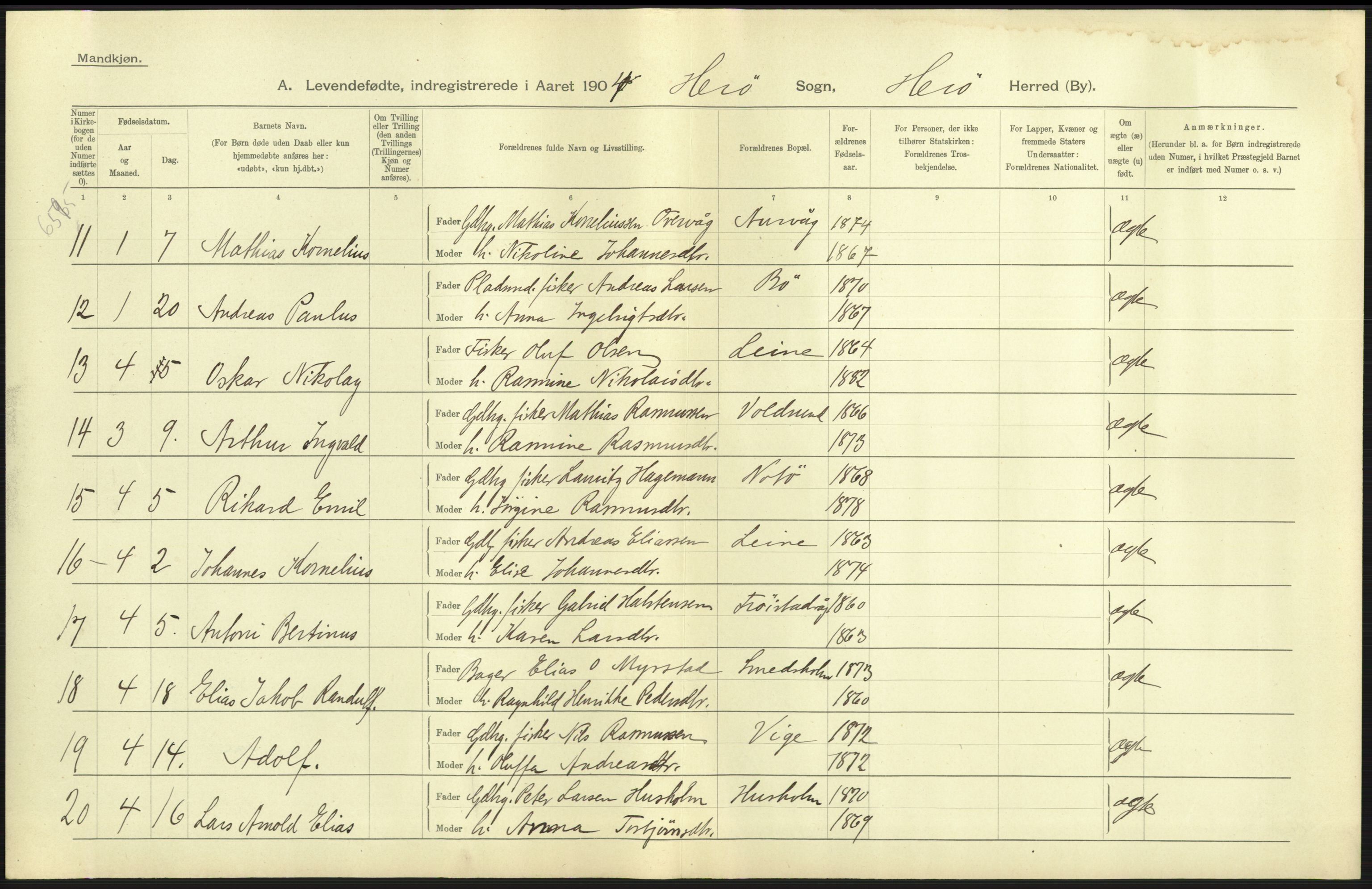 Statistisk sentralbyrå, Sosiodemografiske emner, Befolkning, AV/RA-S-2228/D/Df/Dfa/Dfab/L0016: Romsdals amt: Fødte, gifte, døde., 1904, p. 35