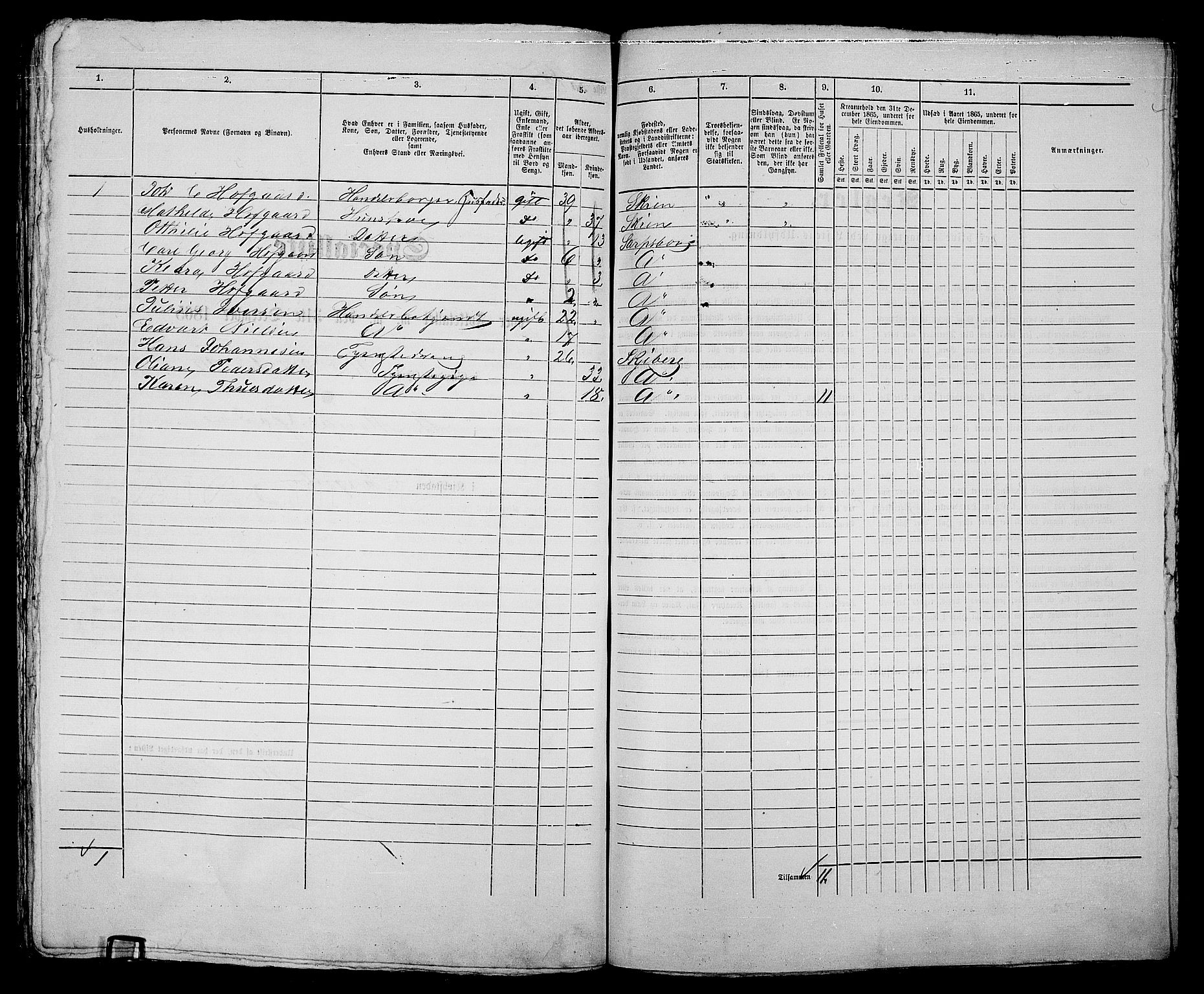 RA, 1865 census for Sarpsborg, 1865, p. 378