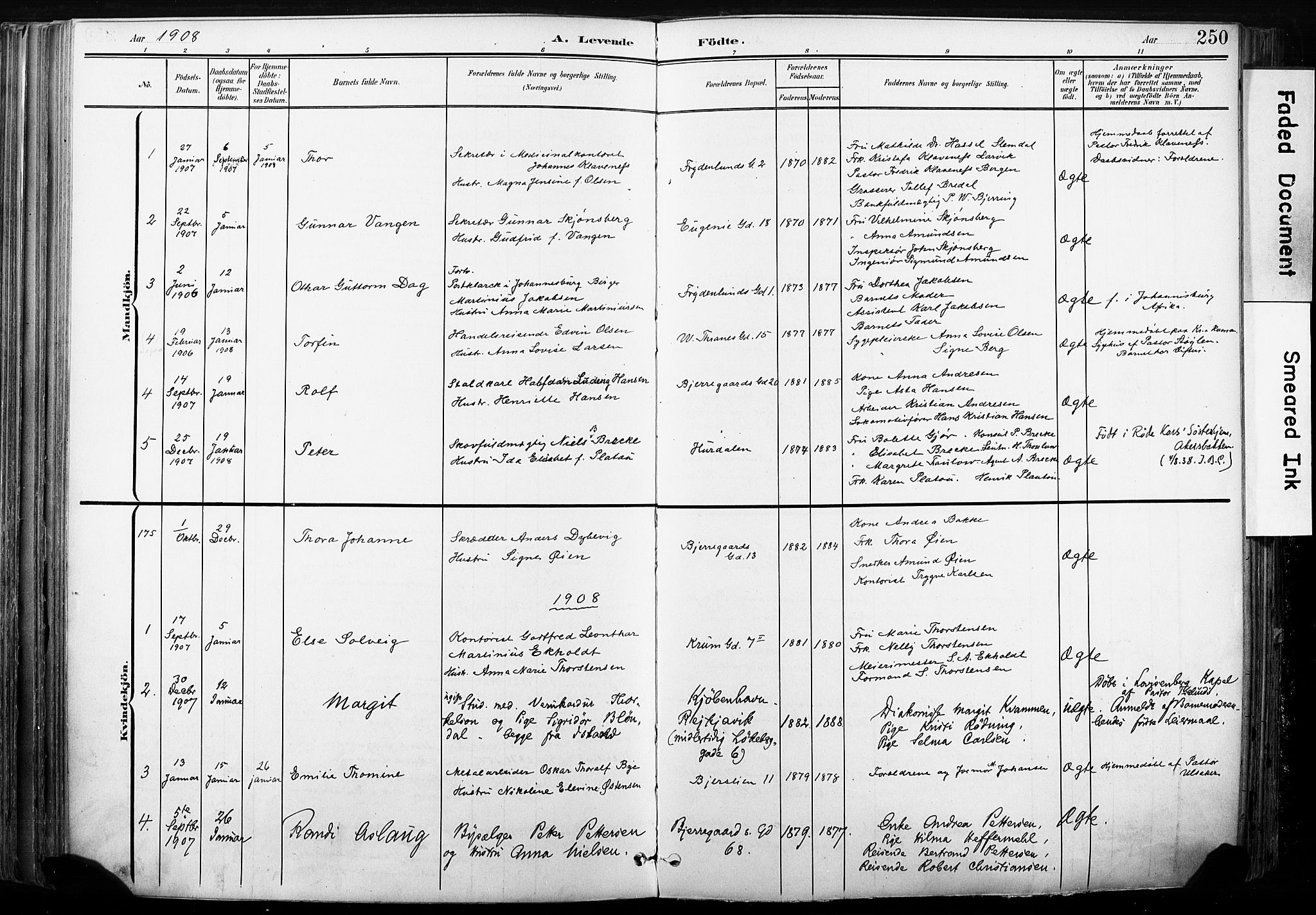 Gamle Aker prestekontor Kirkebøker, SAO/A-10617a/F/L0013: Parish register (official) no. 13, 1901-1908, p. 250