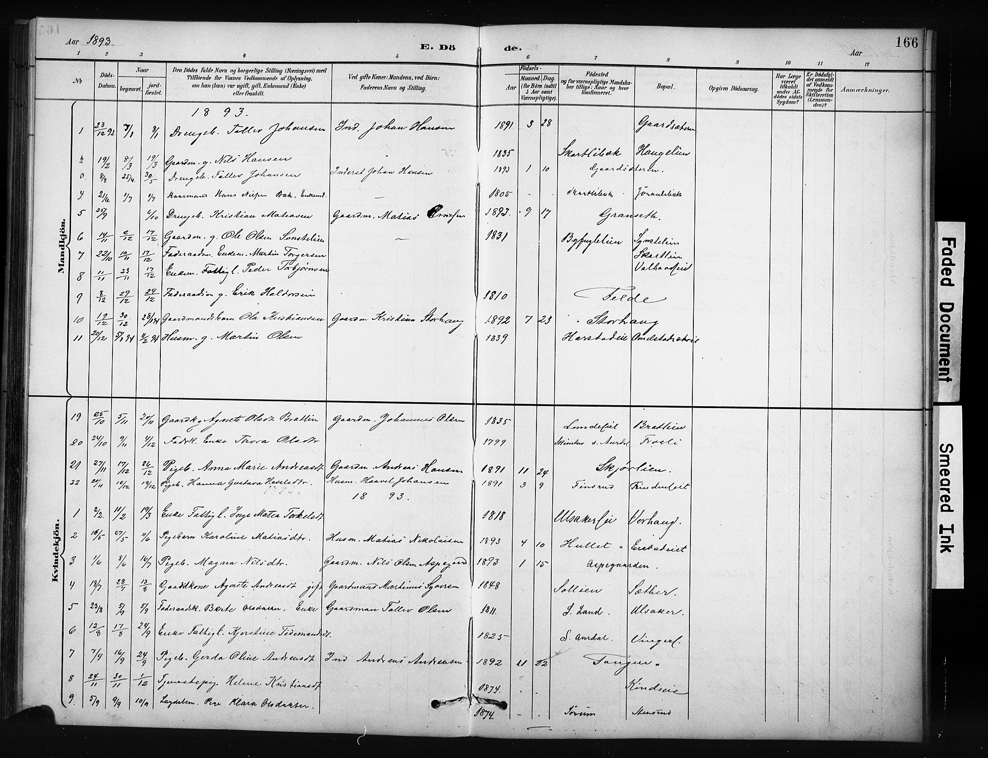 Nordre Land prestekontor, SAH/PREST-124/H/Ha/Hab/L0012: Parish register (copy) no. 12, 1891-1909, p. 166