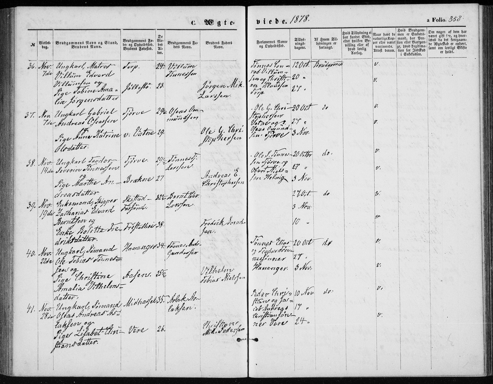 Lista sokneprestkontor, AV/SAK-1111-0027/F/Fb/L0004: Parish register (copy) no. B 4, 1877-1891, p. 358