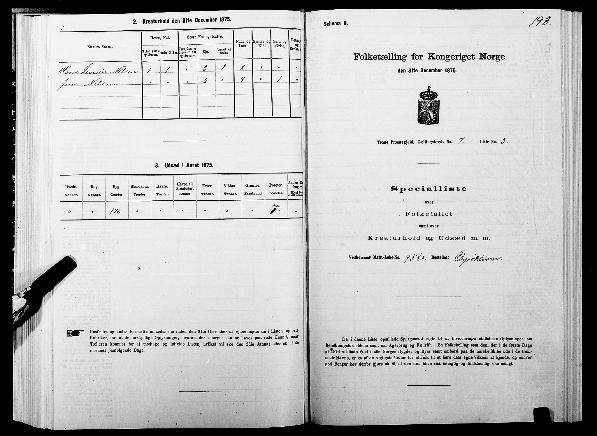 SATØ, 1875 census for 1927P Tranøy, 1875, p. 3193