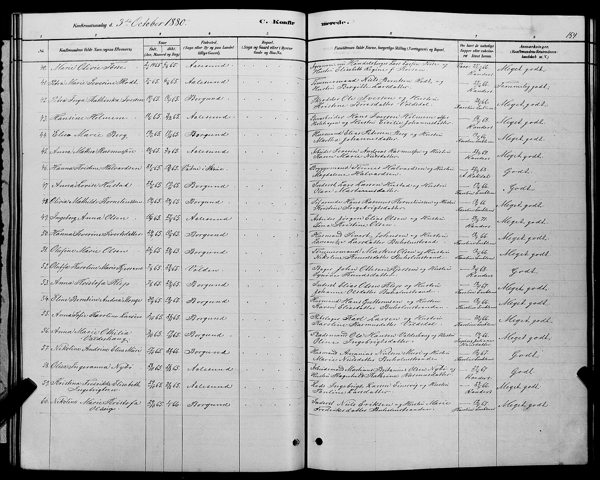 Ministerialprotokoller, klokkerbøker og fødselsregistre - Møre og Romsdal, AV/SAT-A-1454/529/L0466: Parish register (copy) no. 529C03, 1878-1888, p. 154